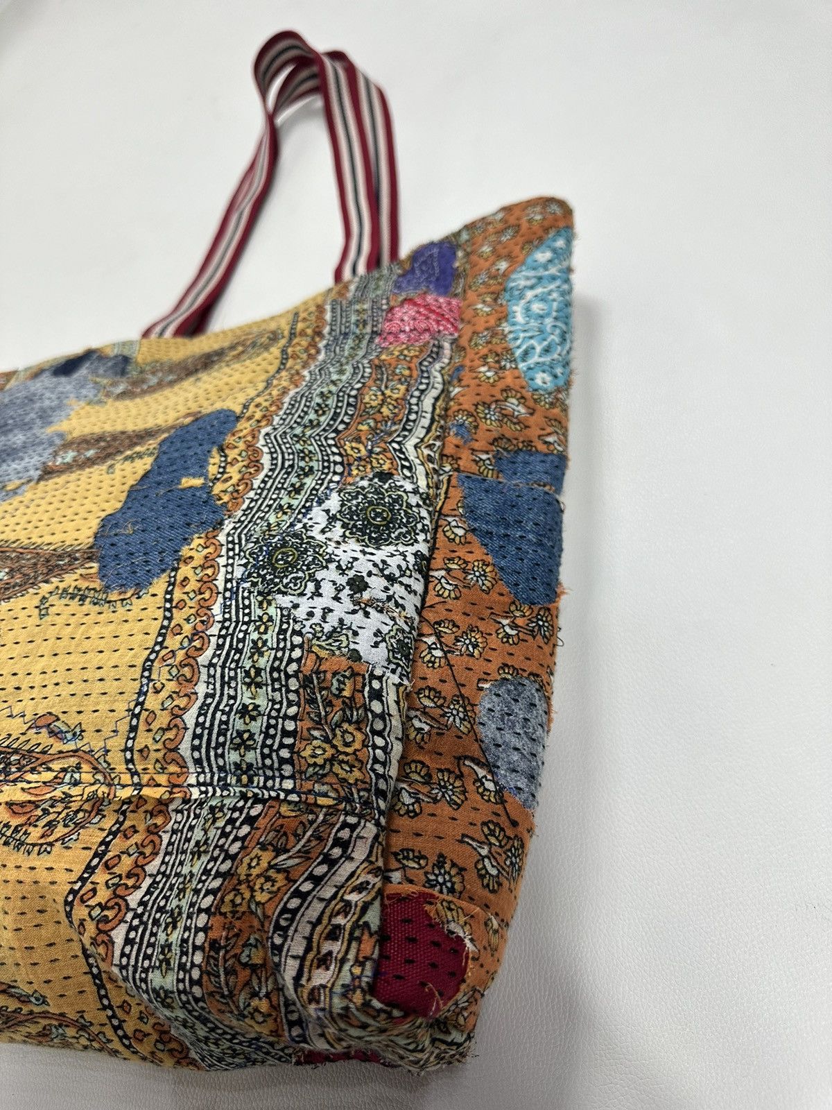 Handmade Custom Made Distressed denim Patchwork Boro Paisley tote bag Size ONE SIZE - 4 Thumbnail