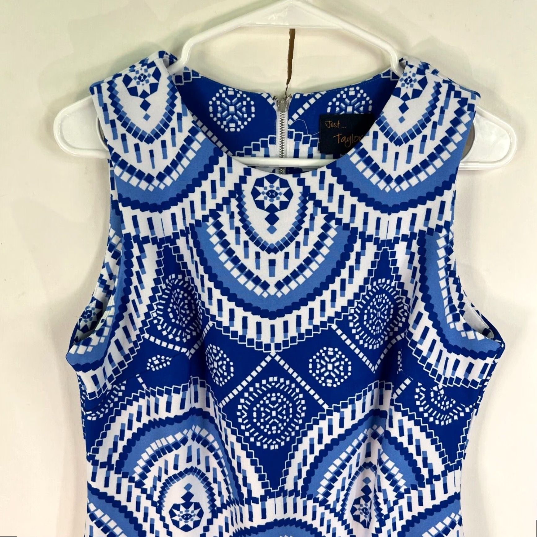 Vintage Just Taylor Print Sleeveless Knit Shift Dress Women's Size 10 Blue and White Size L / US 10 / IT 46 - 2 Thumbnail