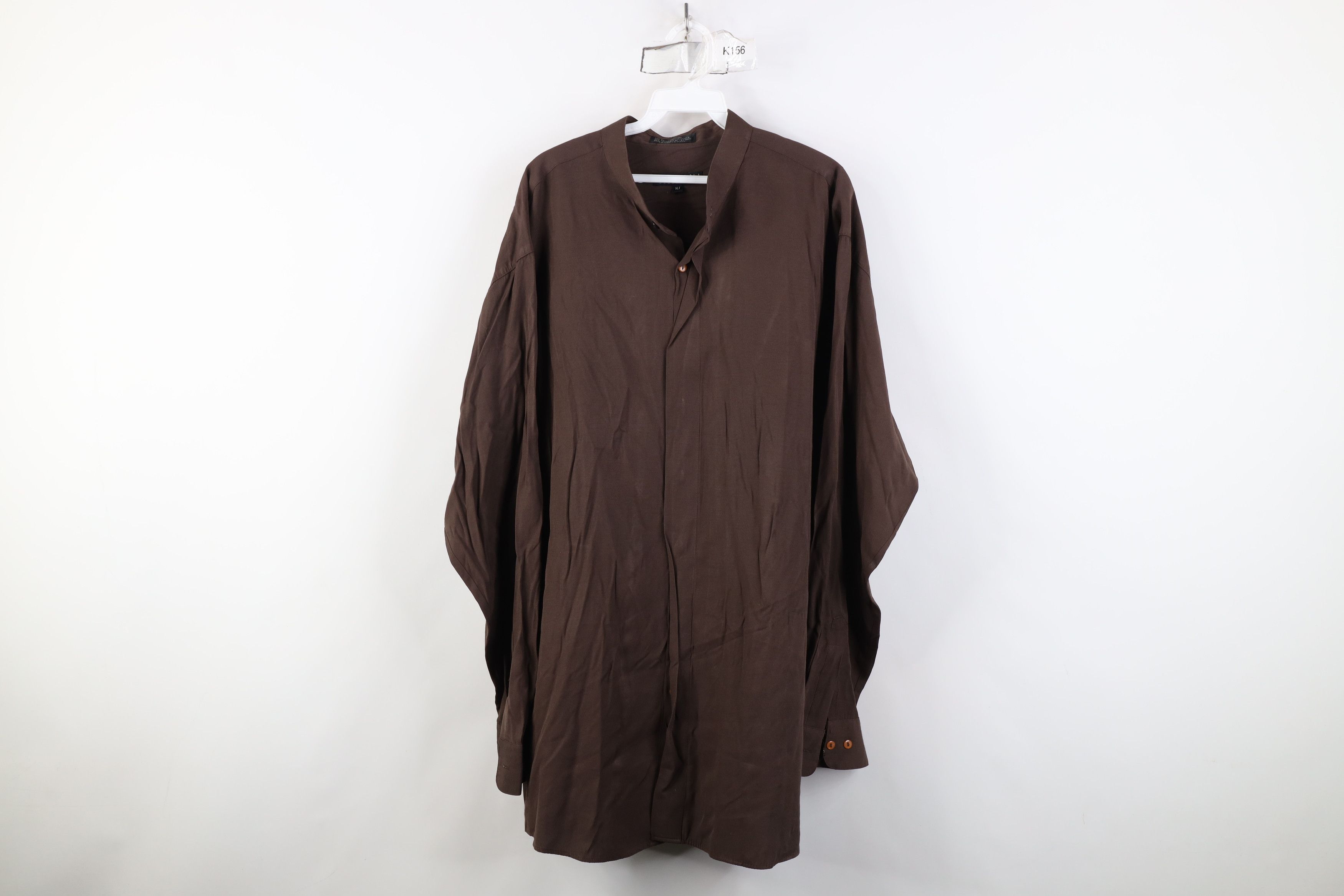 Vintage Vintage 90s Streetwear Gabardine Band Collar Button Shirt Size US XL / EU 56 / 4 - 1 Thumbnail
