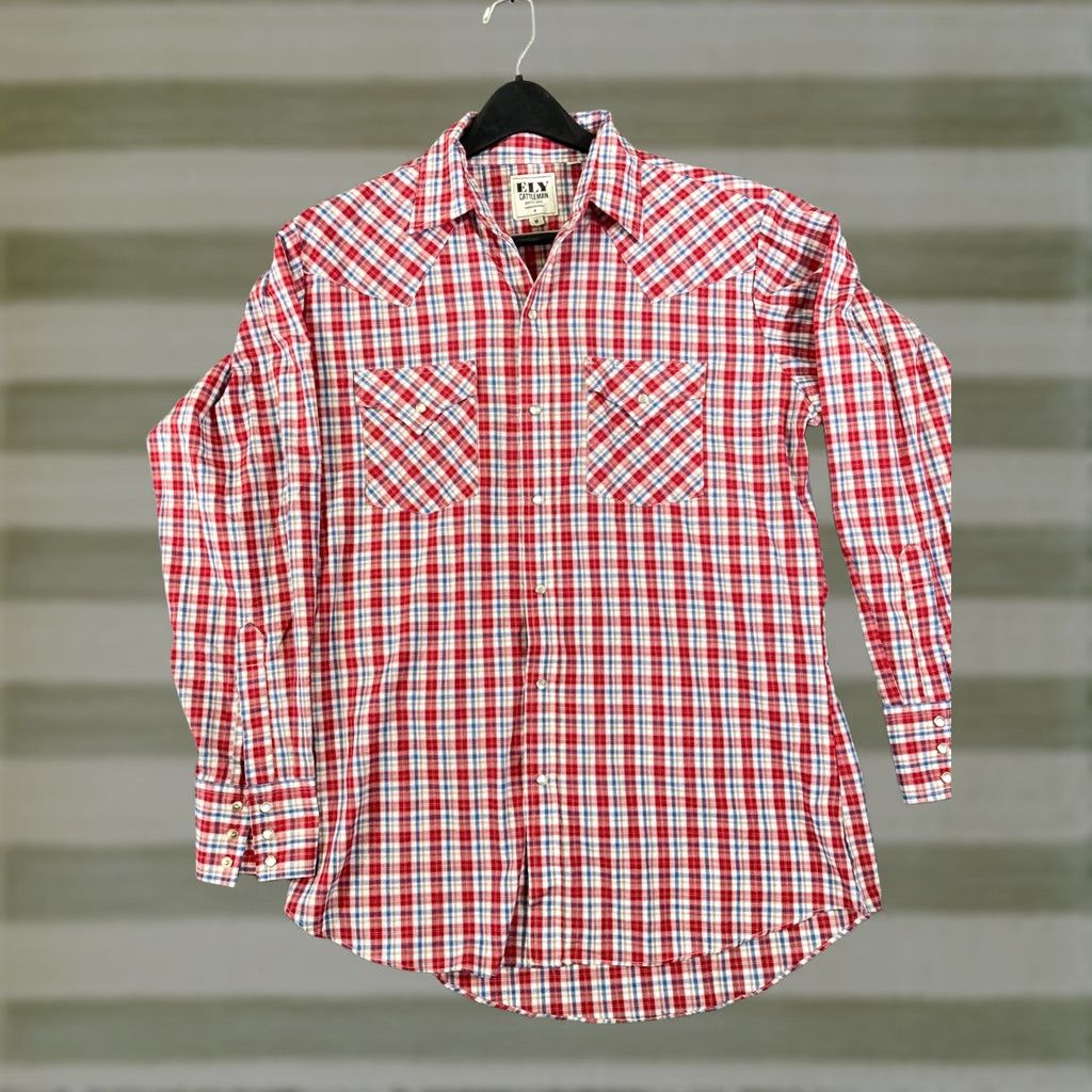 Vintage Ely Cattleman Western Shirt Mens M Red Blue Plaid Pearl Snap Long Sleeve Pockets Shirt Size US M / EU 48-50 / 2 - 1 Thumbnail