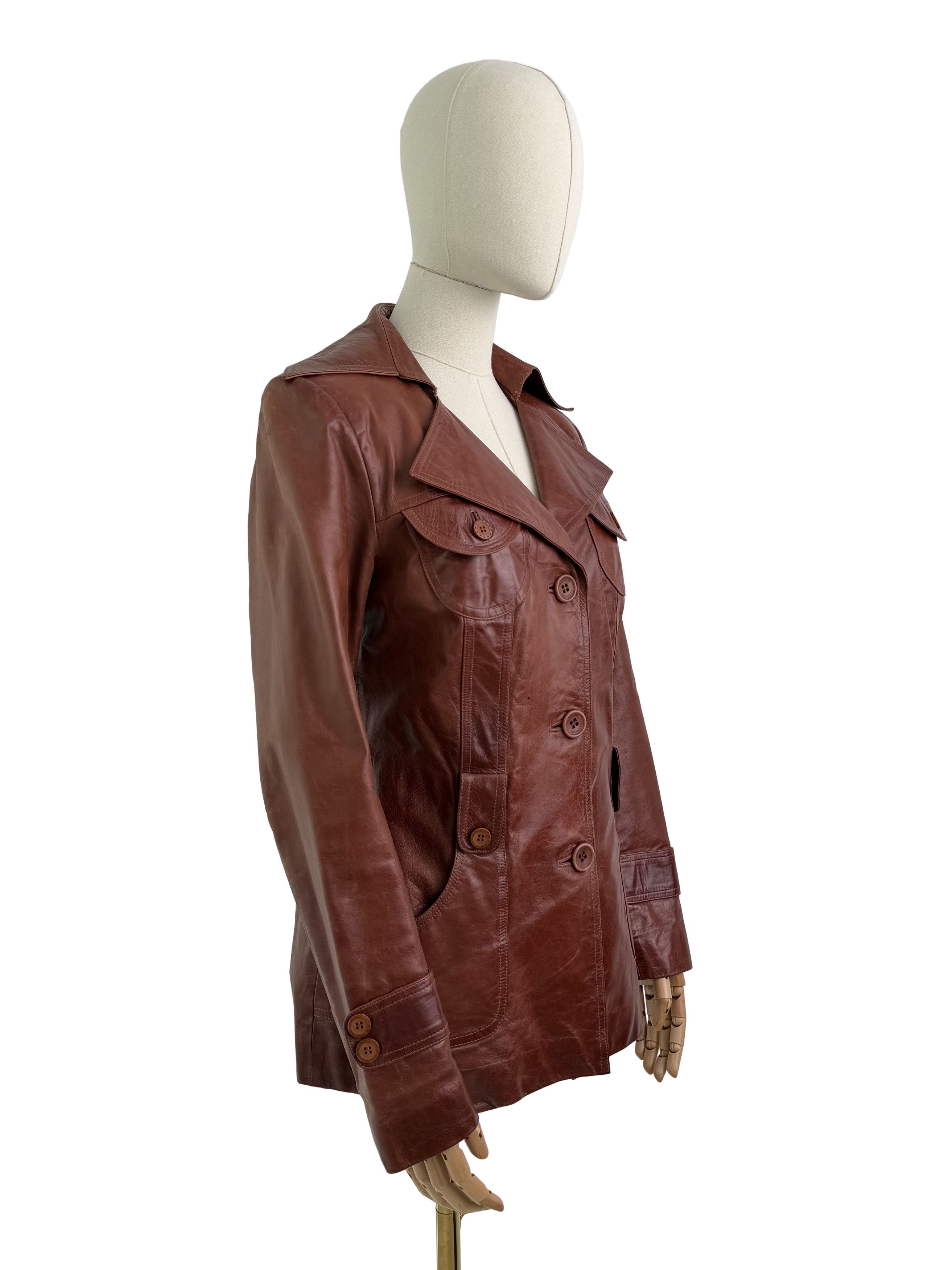 Vintage Vintage Brown Leather Jacket Button Front Retro Mid Length Size S / US 4 / IT 40 - 2 Thumbnail