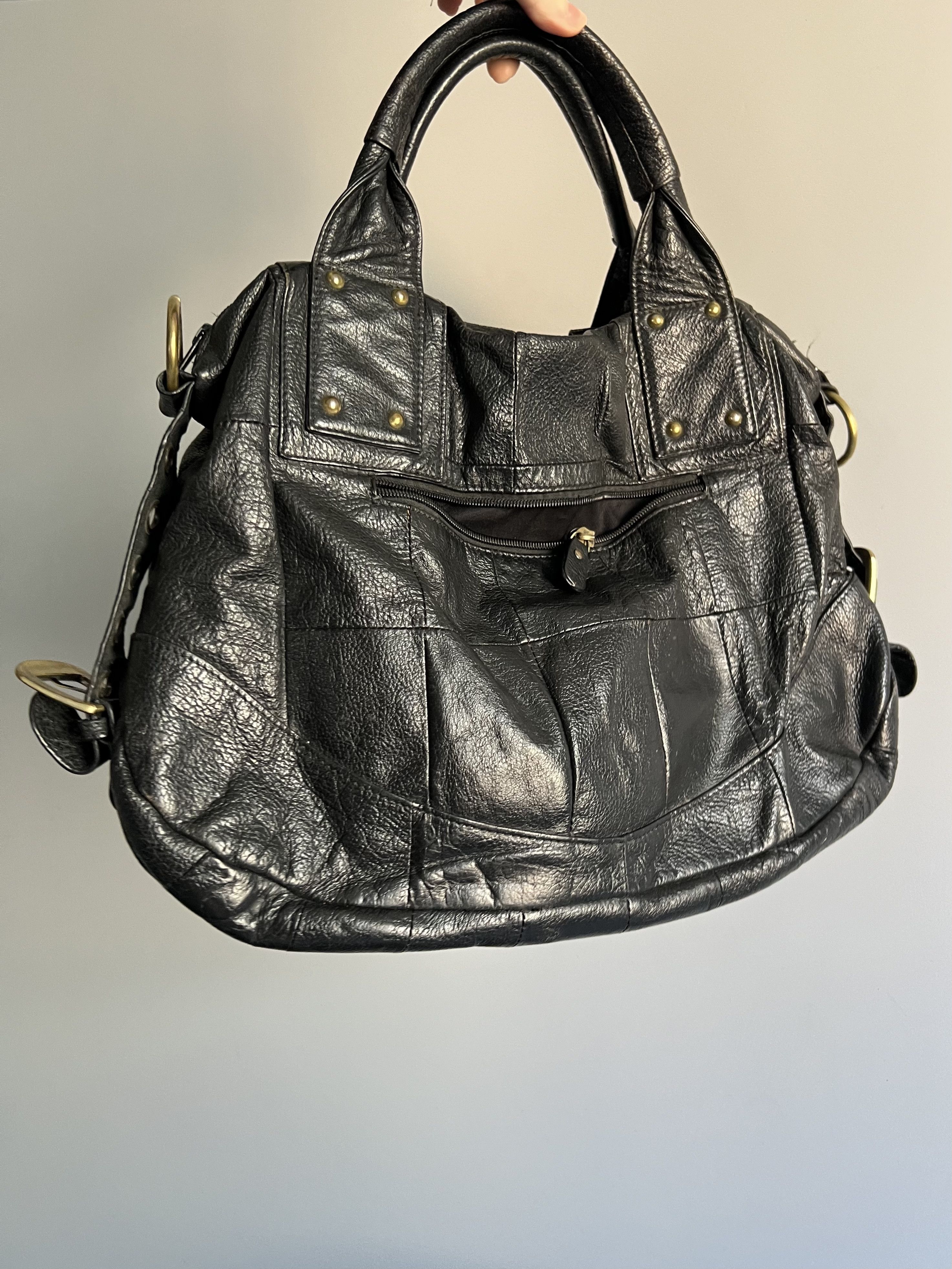 Vintage Vintage Black Genuine Leather Tote Bag Textured Leather Size ONE SIZE - 2 Thumbnail