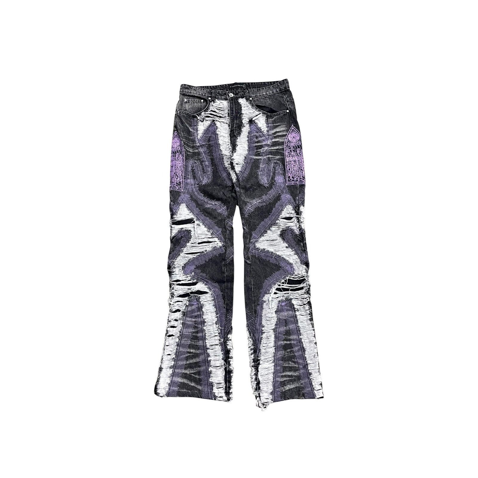 Who Decides War Who Decides War Distressed Black & Purple Jeans Size US 32 / EU 48 - 1 Thumbnail