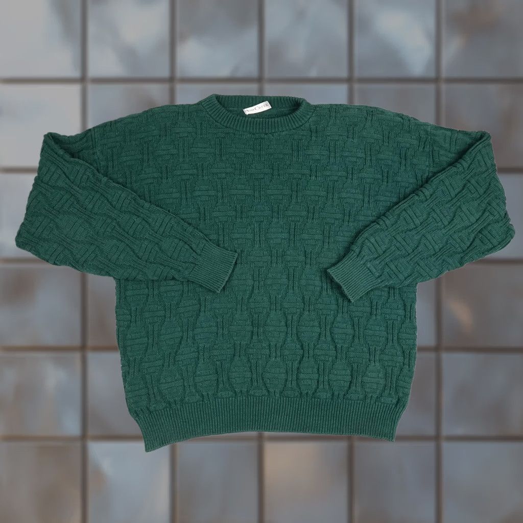 ASH VINTAGE Ash Creek Trading Sweater Mens L Green Geometric Knit Crewneck 3D Pullover Knit Crew Neck Casual 90s Mens Size US L / EU 52-54 / 3 - 1 Thumbnail