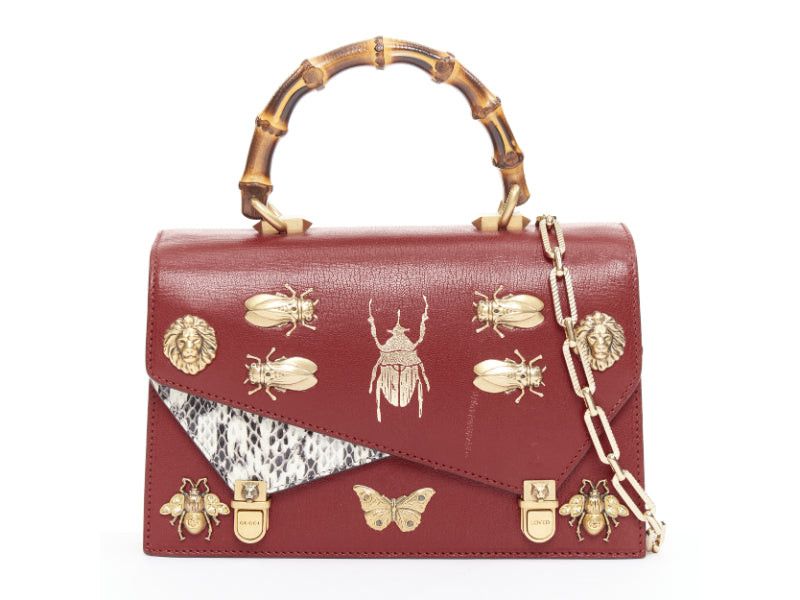 Gucci GUCCI Ottilia Bamboo Top Handle red gold insect embellished bag Size ONE SIZE - 1 Thumbnail