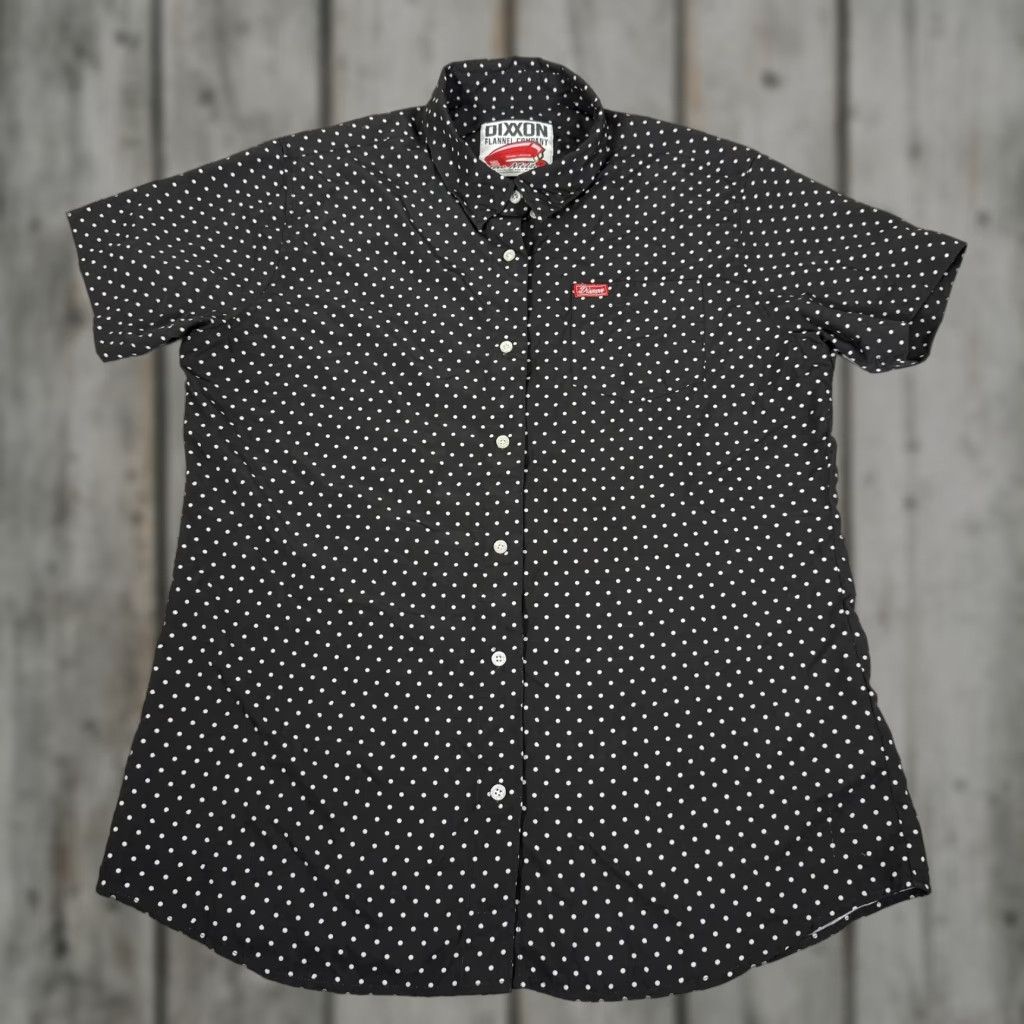 Vintage Dixxon The Milton Womens 3X Button Up Polka Dot Black Shirt Stretch Biker Short Sleeve Condensed Pattern Size XXL / US 16-18 / IT 52-54 - 1 Thumbnail