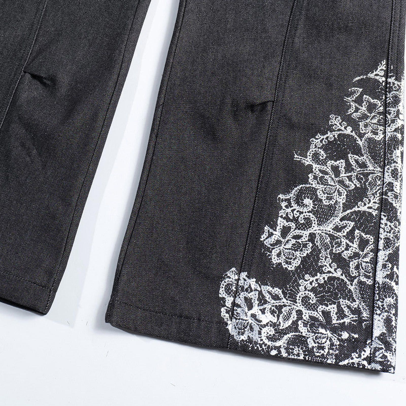 Other Black Flared Denim Jeans with White Floral Embroidery Size US 30 / EU 46 - 4 Thumbnail