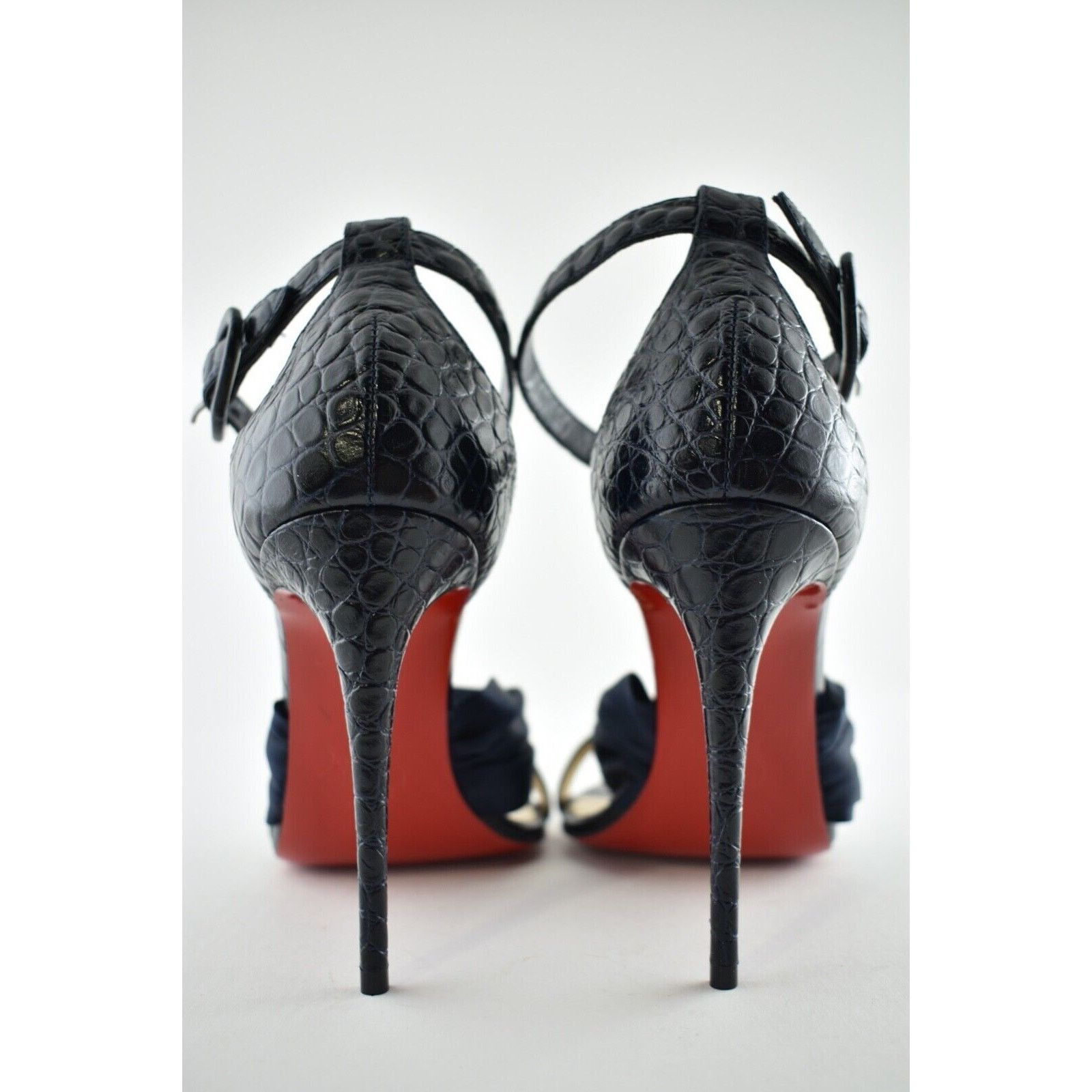 Christian Louboutin Ruban 100 Blue Croc Satin Ankle Strap Sandal Heel Pump 42 Size US 12 / IT 42 - 6 Thumbnail