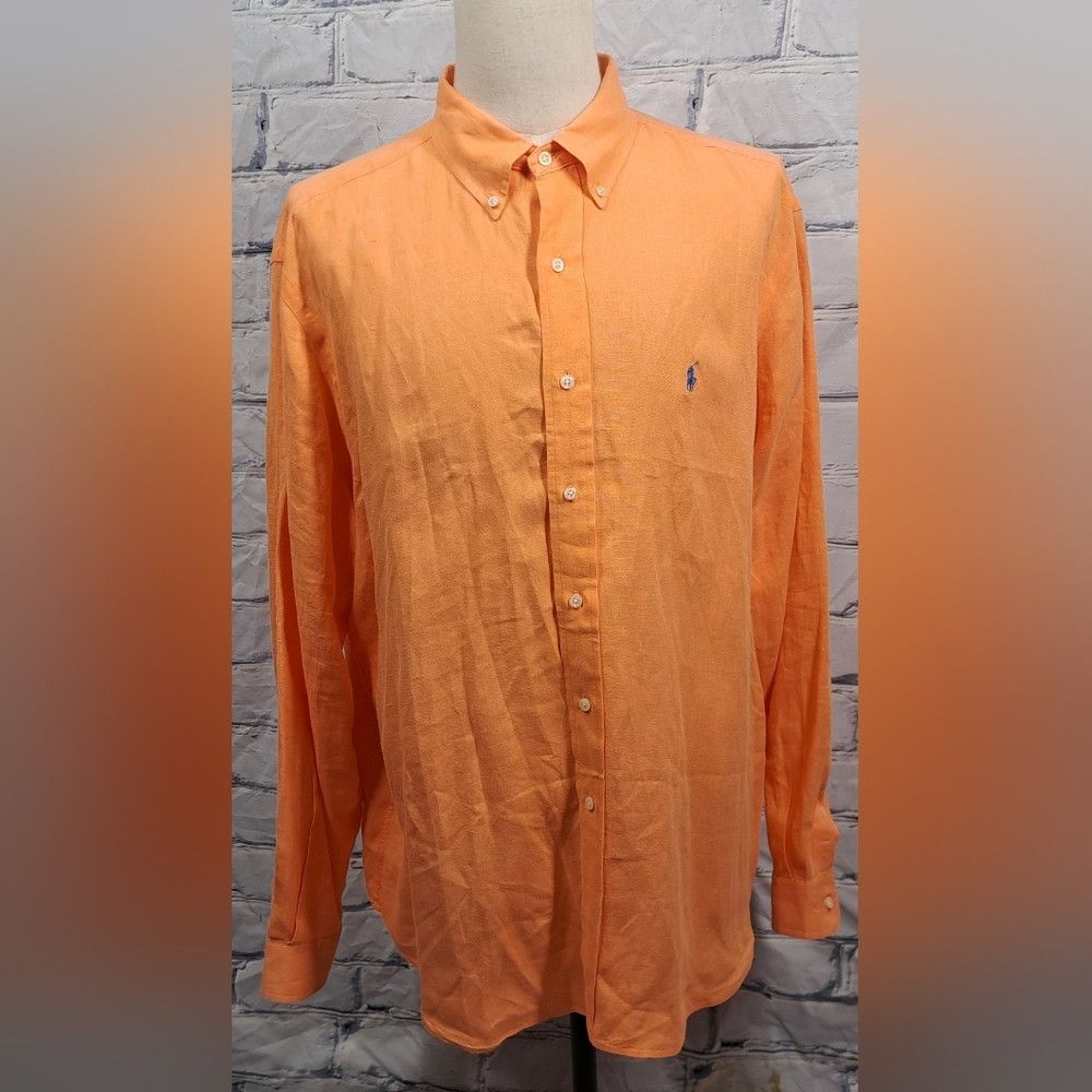 Ralph Lauren Ralph Lauren Men's Classic Fit Orange 100% Linen Button Do Size US XXL / EU 58 / 5 - 2 Thumbnail
