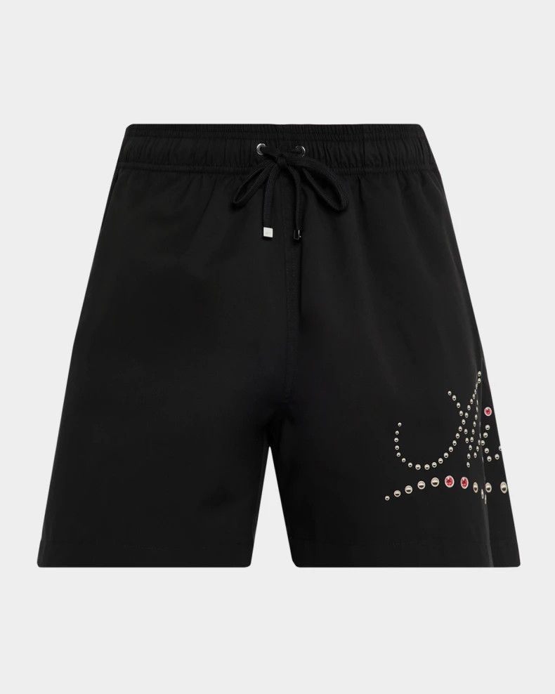 Amiri os11x0326 Logo Studded Drawstring Shorts in Black Size US 34 / EU 50 - 1 Thumbnail