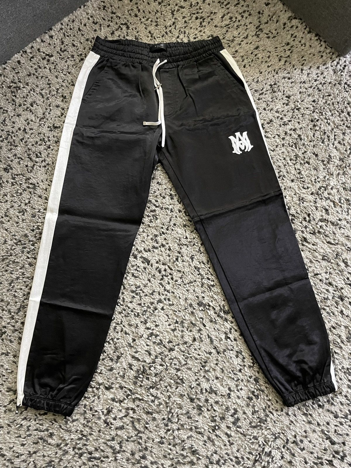 image of Amiri Men's Black Logo Embroidered Trackpants in Black/White (Size 32)