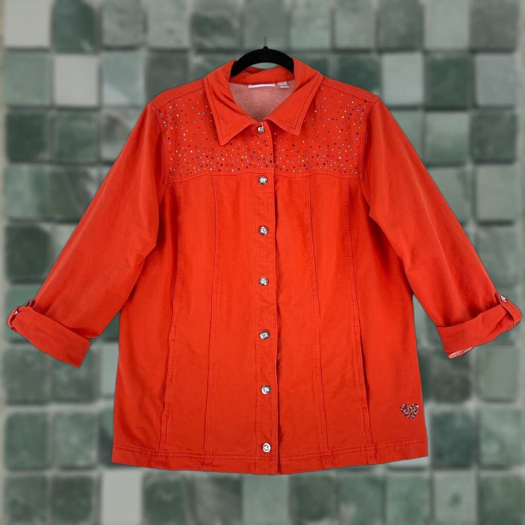 Quacker Factory Quacker Factory Jacket Womens Large Orange Button Front Bedazzled Long Sleeve Size L / US 10 / IT 46 - 1 Thumbnail