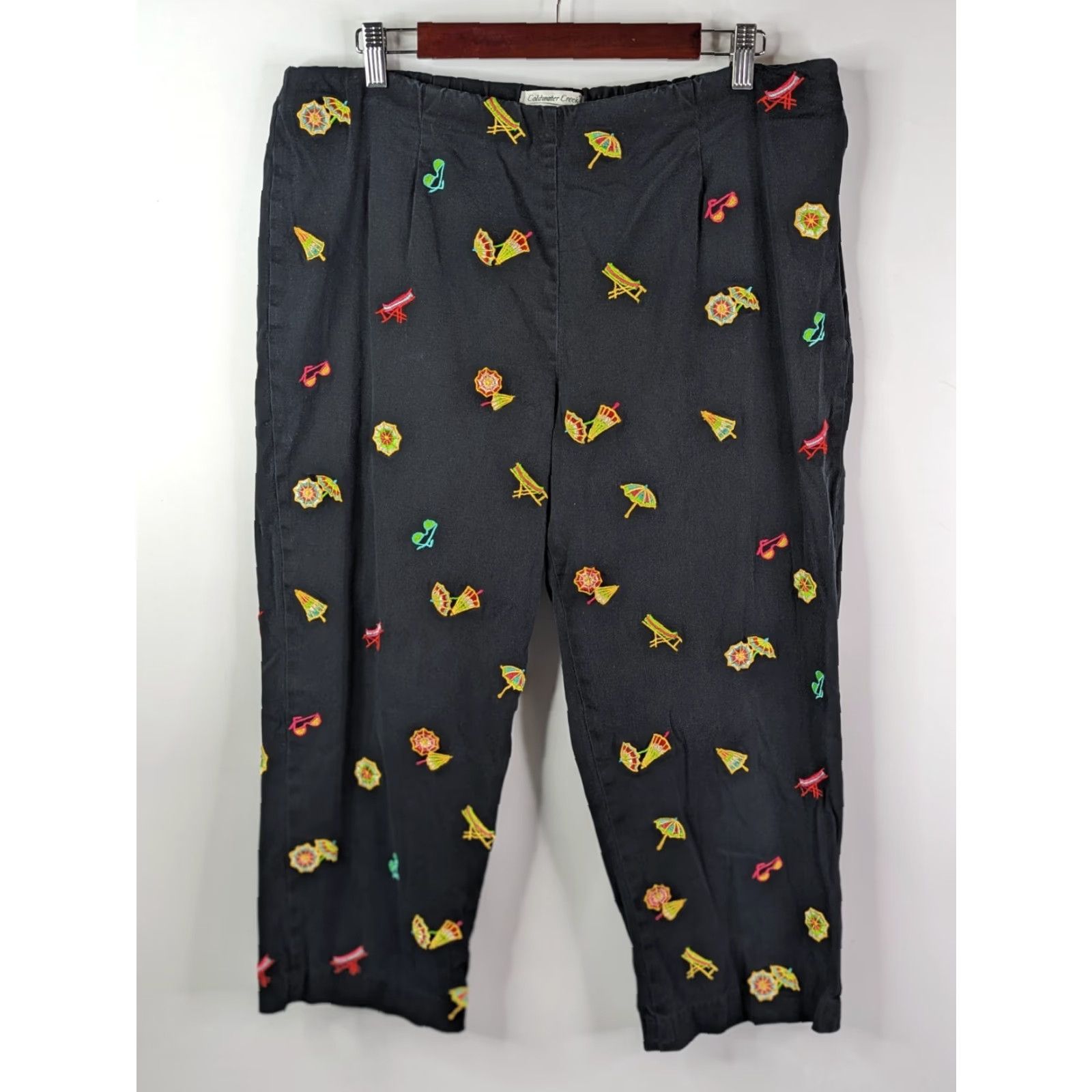 Coldwater Creek Coldwater Creek Pants Women 18 Black Cotton Solid Embroidered Zipper Beach Ankle Size 40" / US 18 - 2 Thumbnail
