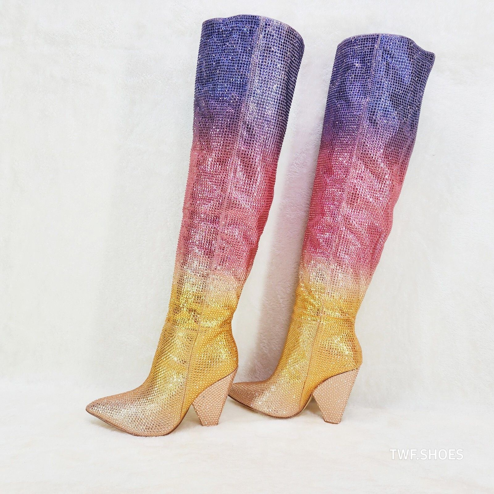 Other New Year Party Gold Ombre Rhinestone OTK Thigh boots 4.25" H Size US 6.5 / IT 36.5 - 2 Thumbnail