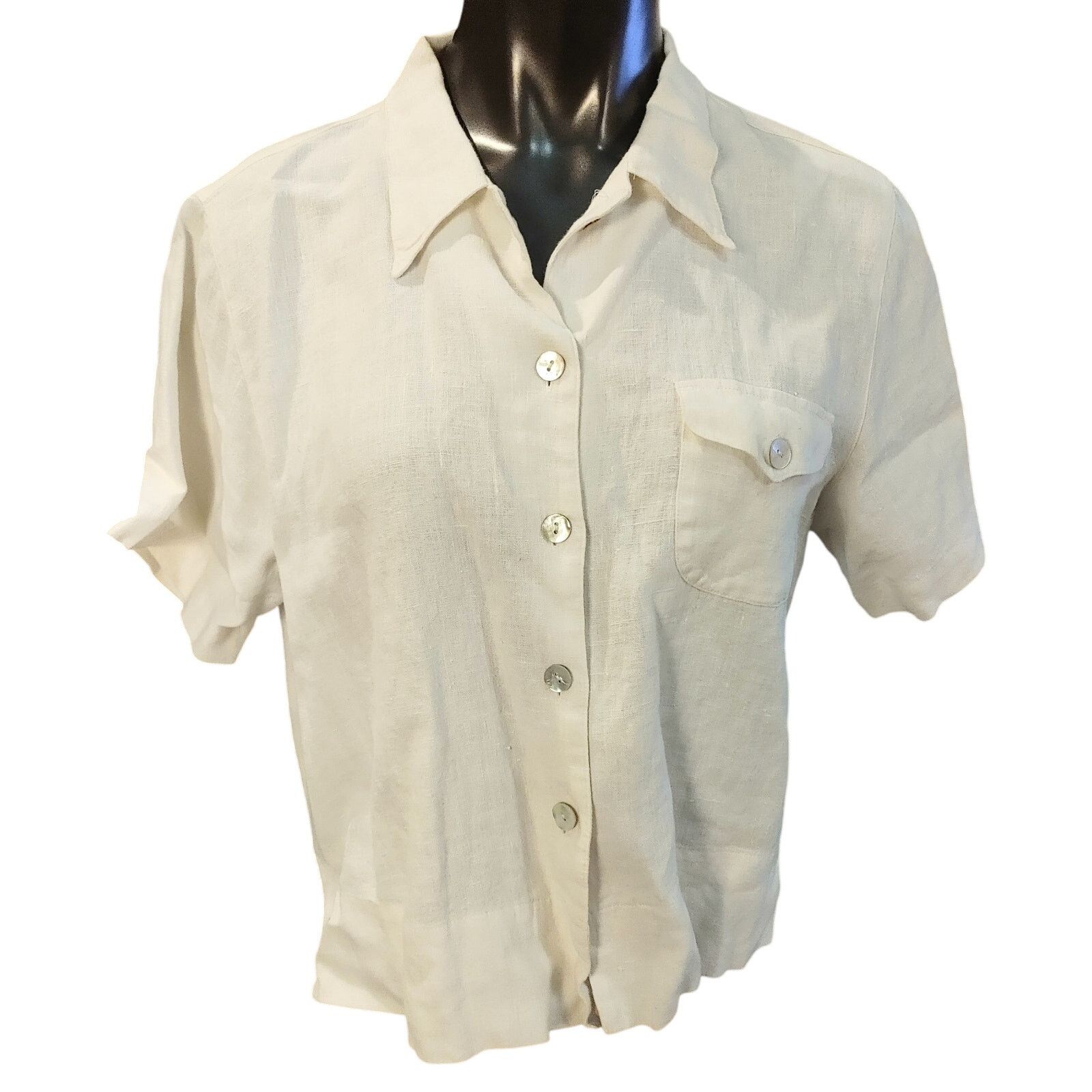 Other Chico's Women's 2 White Linen Short Sleeve Button Up Top Size XXL / US 16-18 / IT 52-54 - 1 Thumbnail