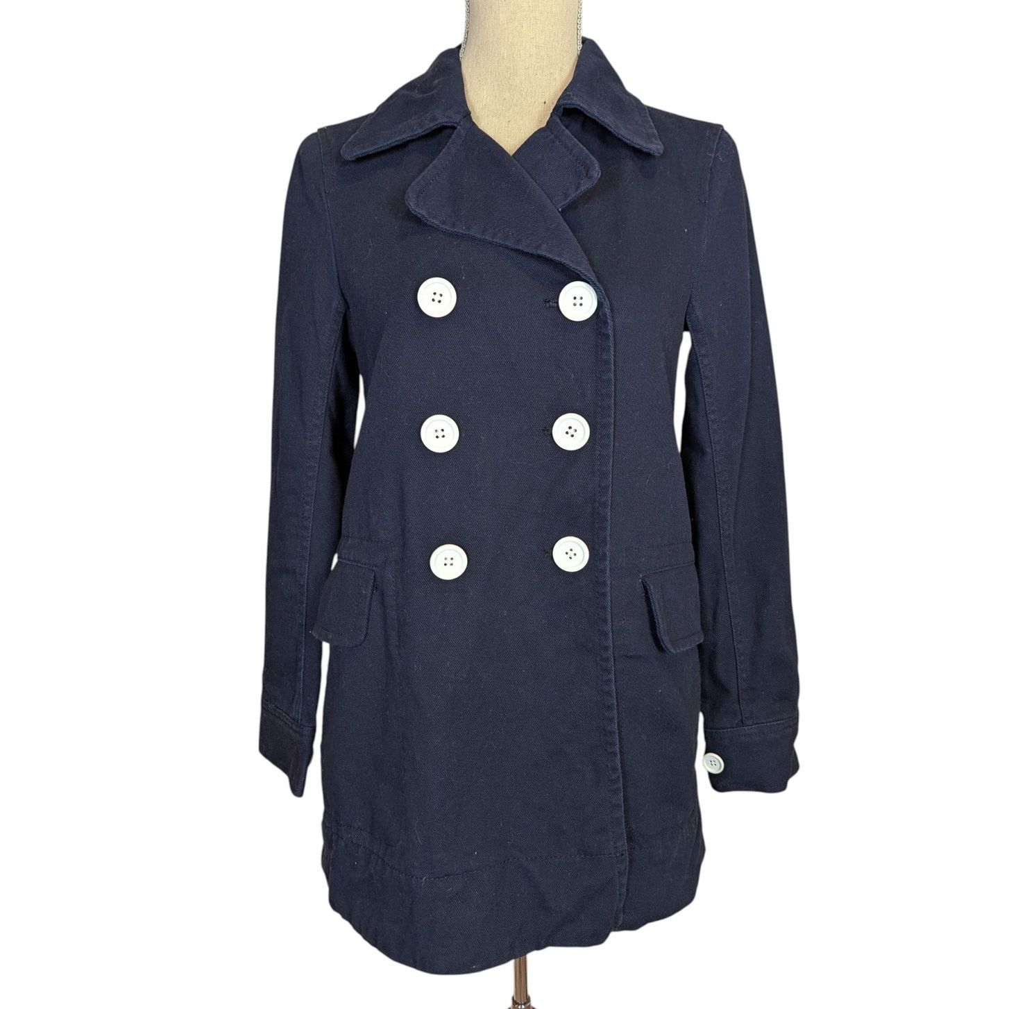 J.Crew J. Crew Canvas Double Breasted Pea Coat Blue Size 2 Size XS / US 0-2 / IT 36-38 - 1 Thumbnail