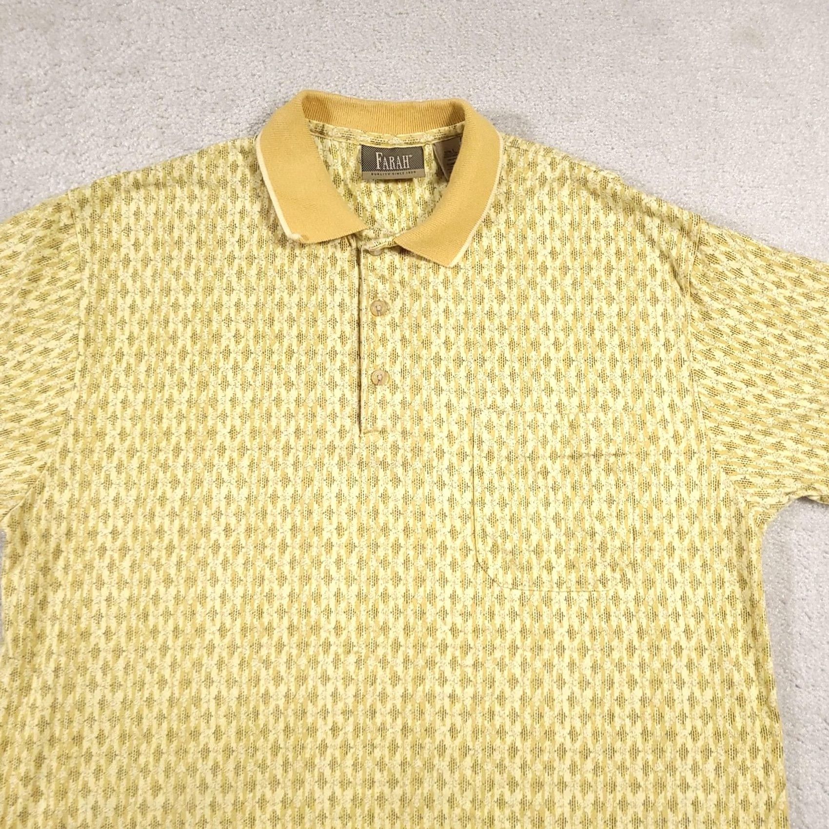 Farah Farah Polo Shirt Mens Large Yellow Geometric Pattern Pocket 100% Cotton Casual Size US L / EU 52-54 / 3 - 3 Thumbnail