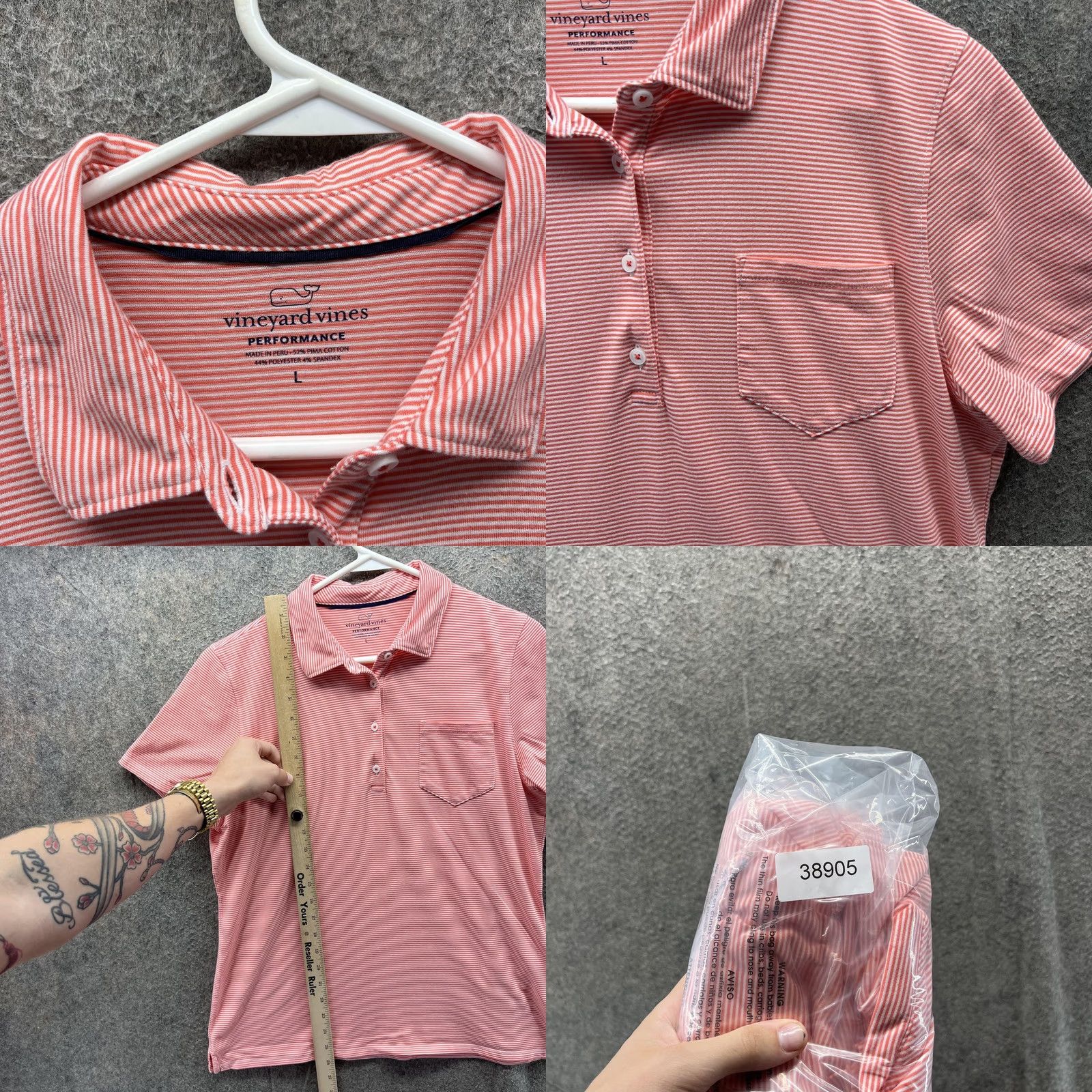 Vineyard Vines Vineyard Vines Polo Shirt Womens Large Pink Stripe Pocket Performance Shirt Size L / US 10 / IT 46 - 8 Thumbnail