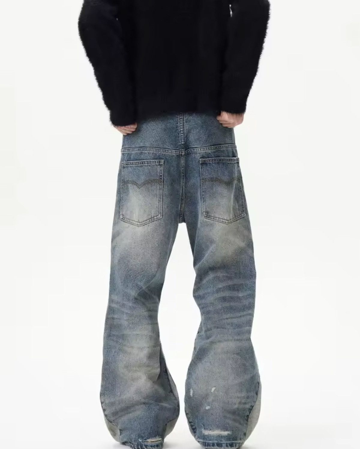 Jean Button Accent Distressed Splicing Flared Jeans Size US 33 - 3 Thumbnail