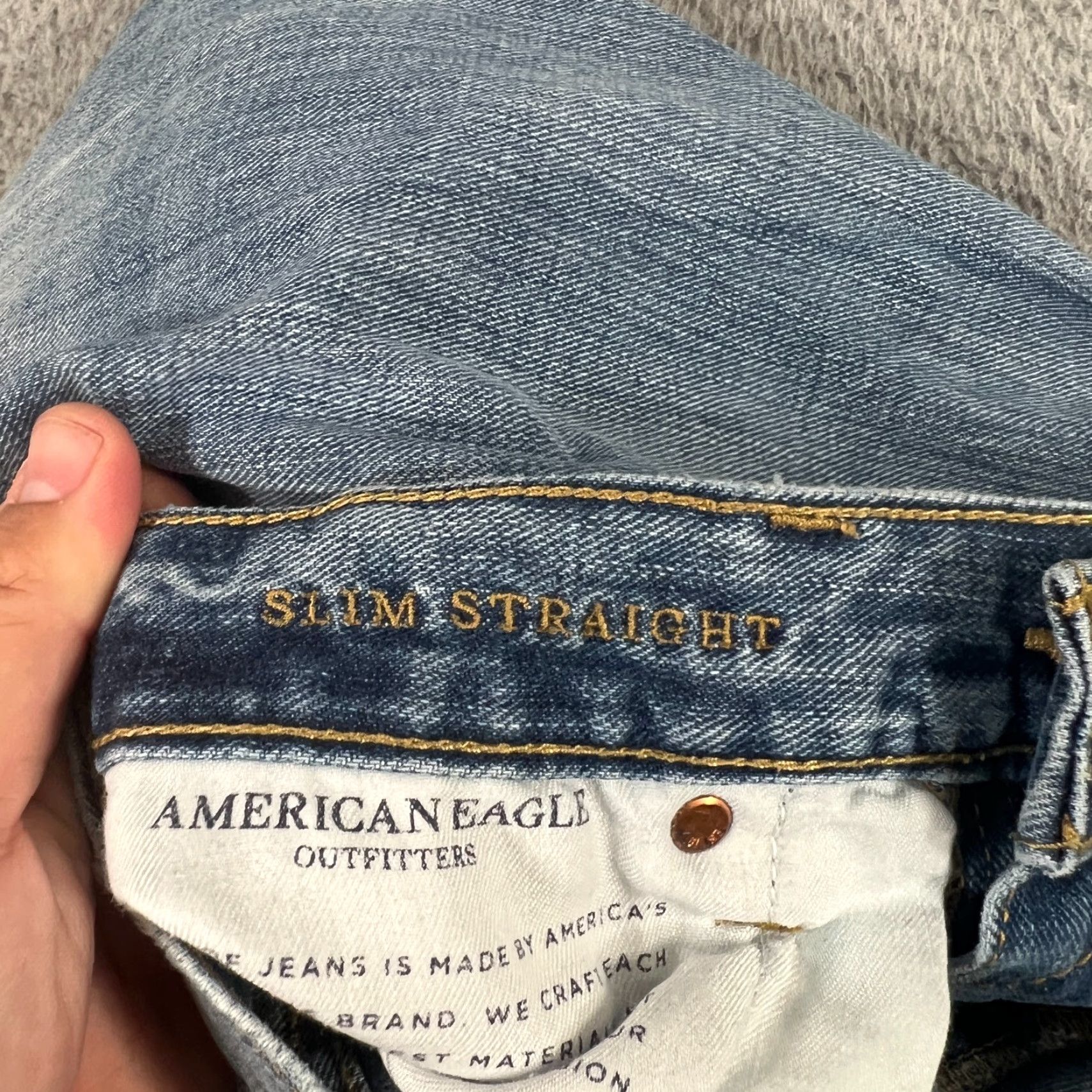 American Eagle Outfitters VINTAGE American Eagle Jeans Mens Slim Straight Denim 34x31 Distressed Light Wash All Seasons Size US 34 / EU 50 - 7 Thumbnail