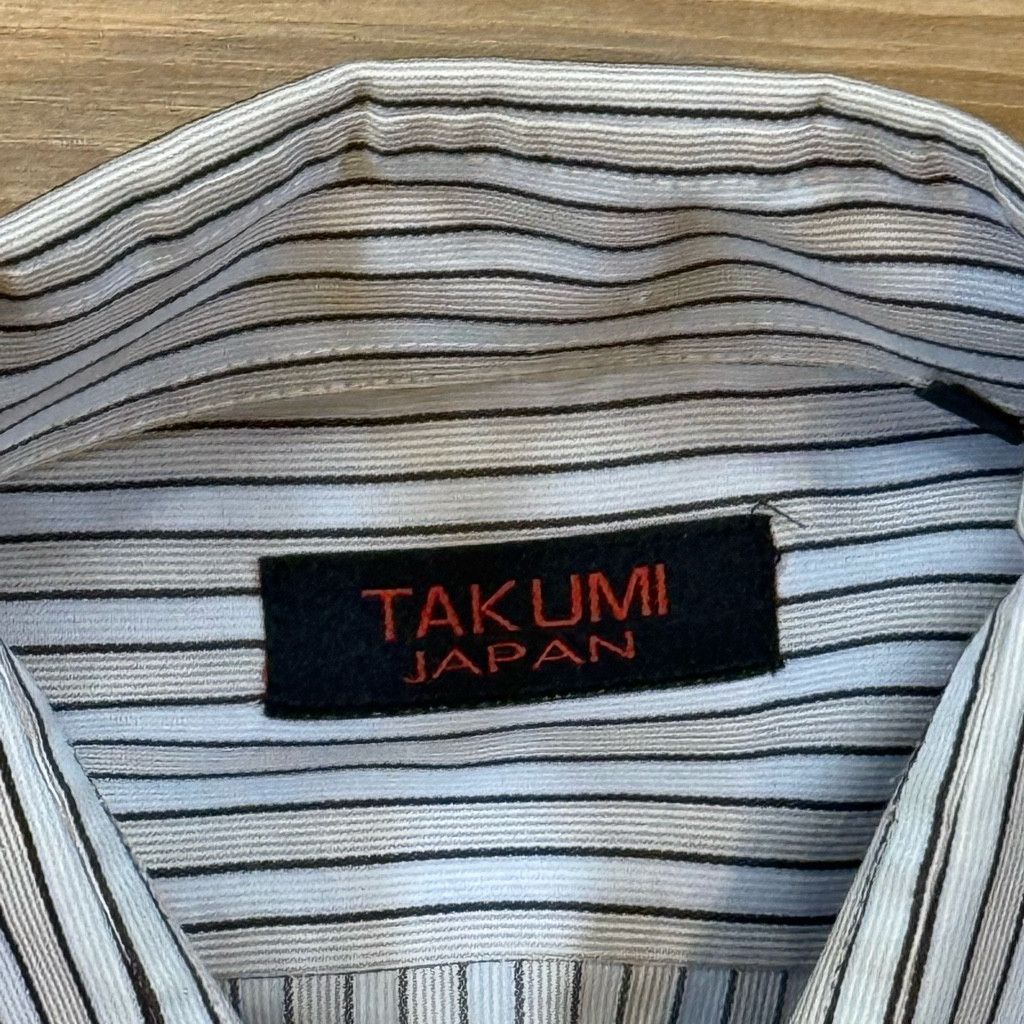 WISDOM Takumi Japan Stripe Shirt L Paisley Contrast Cuffs Size 38L - 7 Thumbnail