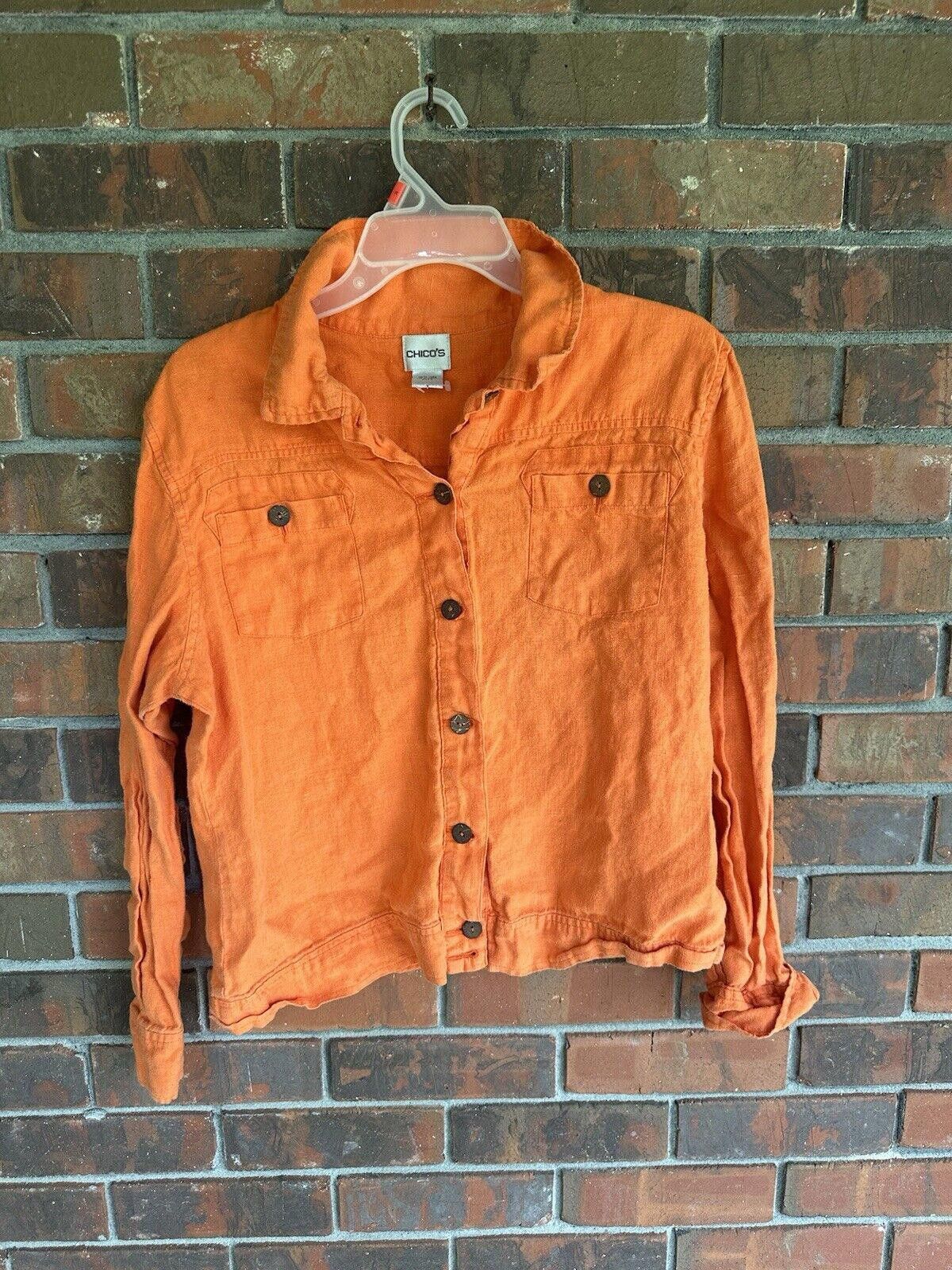 Chicos chicos linen blouse size 2 VTG Orange Button Down Size XS / US 0-2 / IT 36-38 - 1 Thumbnail