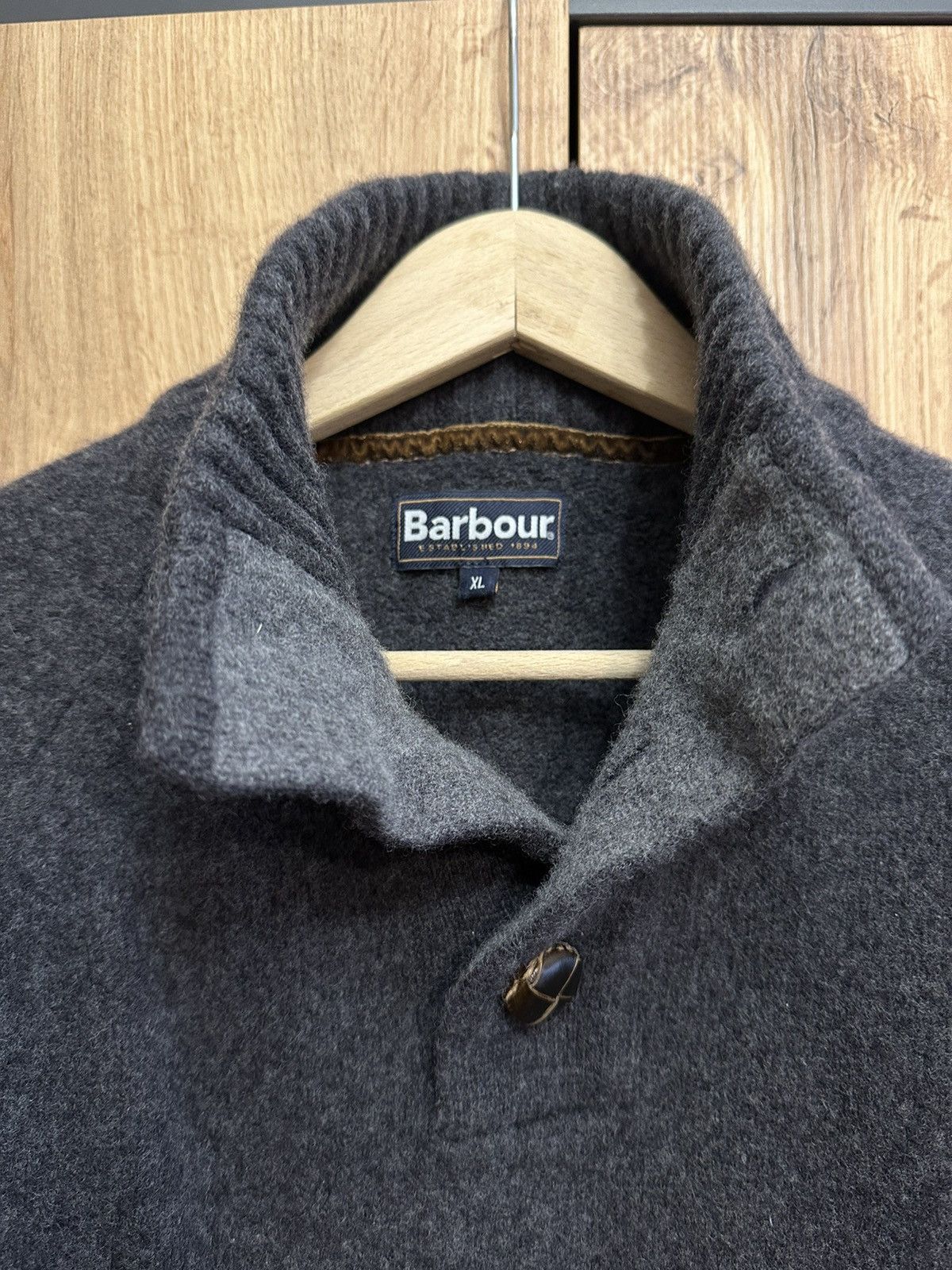 Barbour Essential Chunky Half Button Grey Sweater Wool