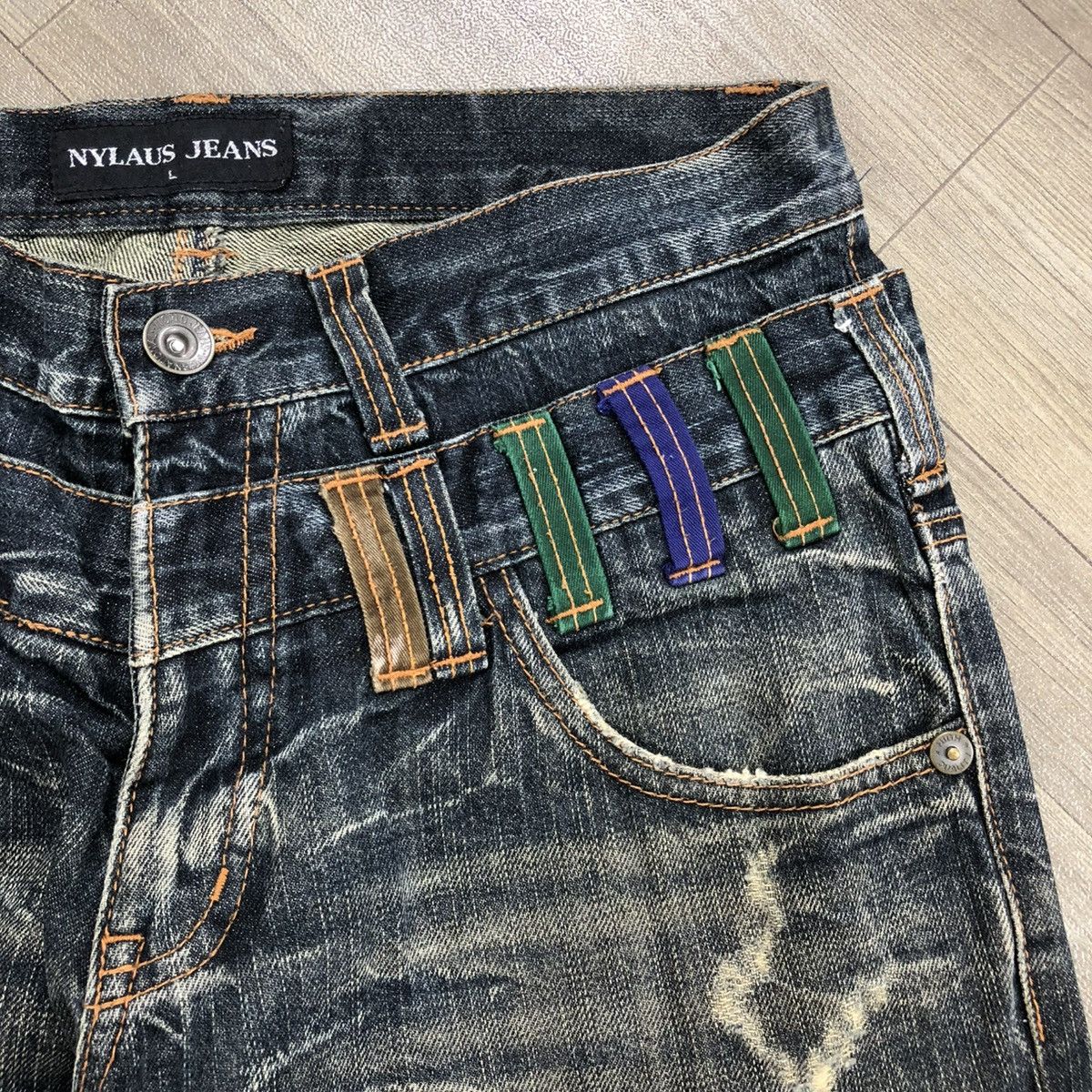 Japanese Brand 2000s Nylaus Double Waist Distressed Faded Baggy Jeans Size US 32 / EU 48 - 8 Thumbnail