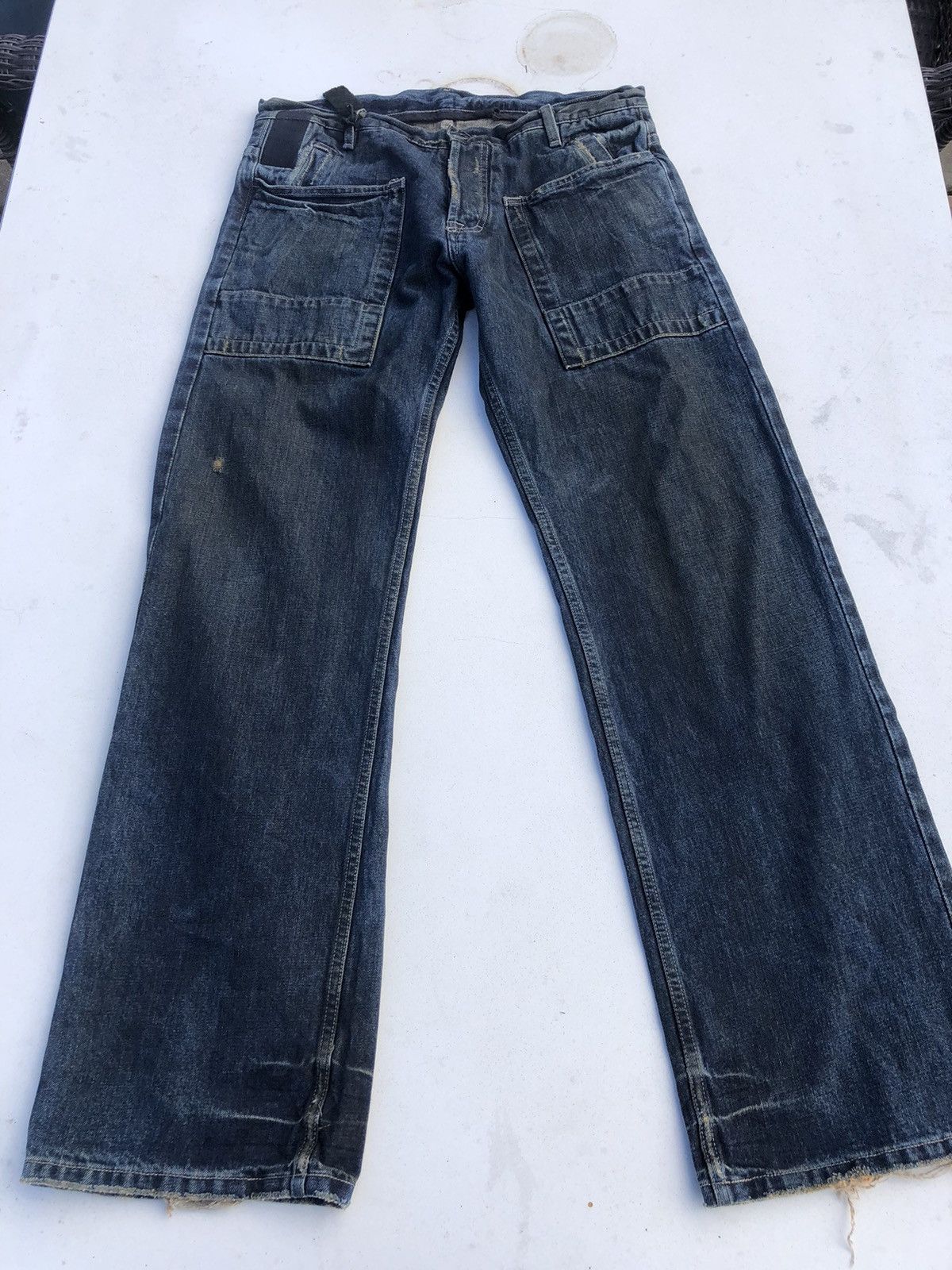 Pre-owned Rick Owens Wide Leg Slab Denim In Indigo