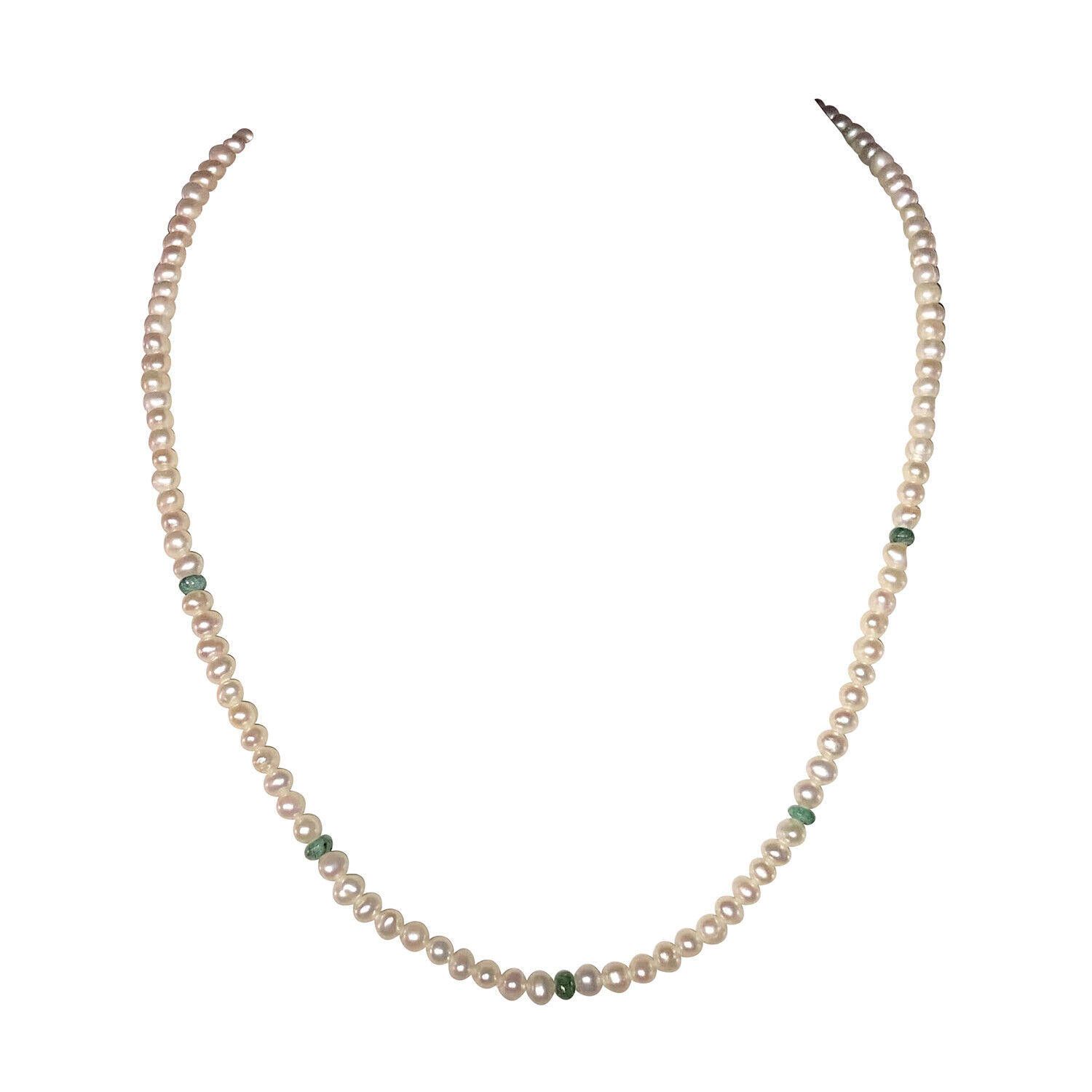Designer Cultured Pearl and Green Emerald Bead Necklace Bracelet Set Size ONE SIZE - 1 Thumbnail