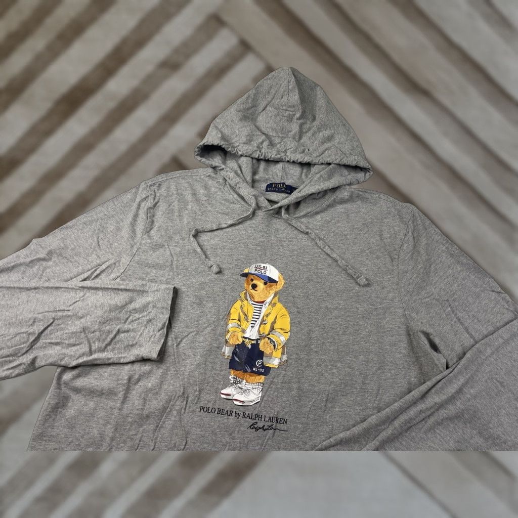 Polo Ralph Lauren Polo Ralph Lauren Mens Lightweight Jersey Polo Bear Hoodie Shirt Gray L Size US L / EU 52-54 / 3 - 1 Thumbnail