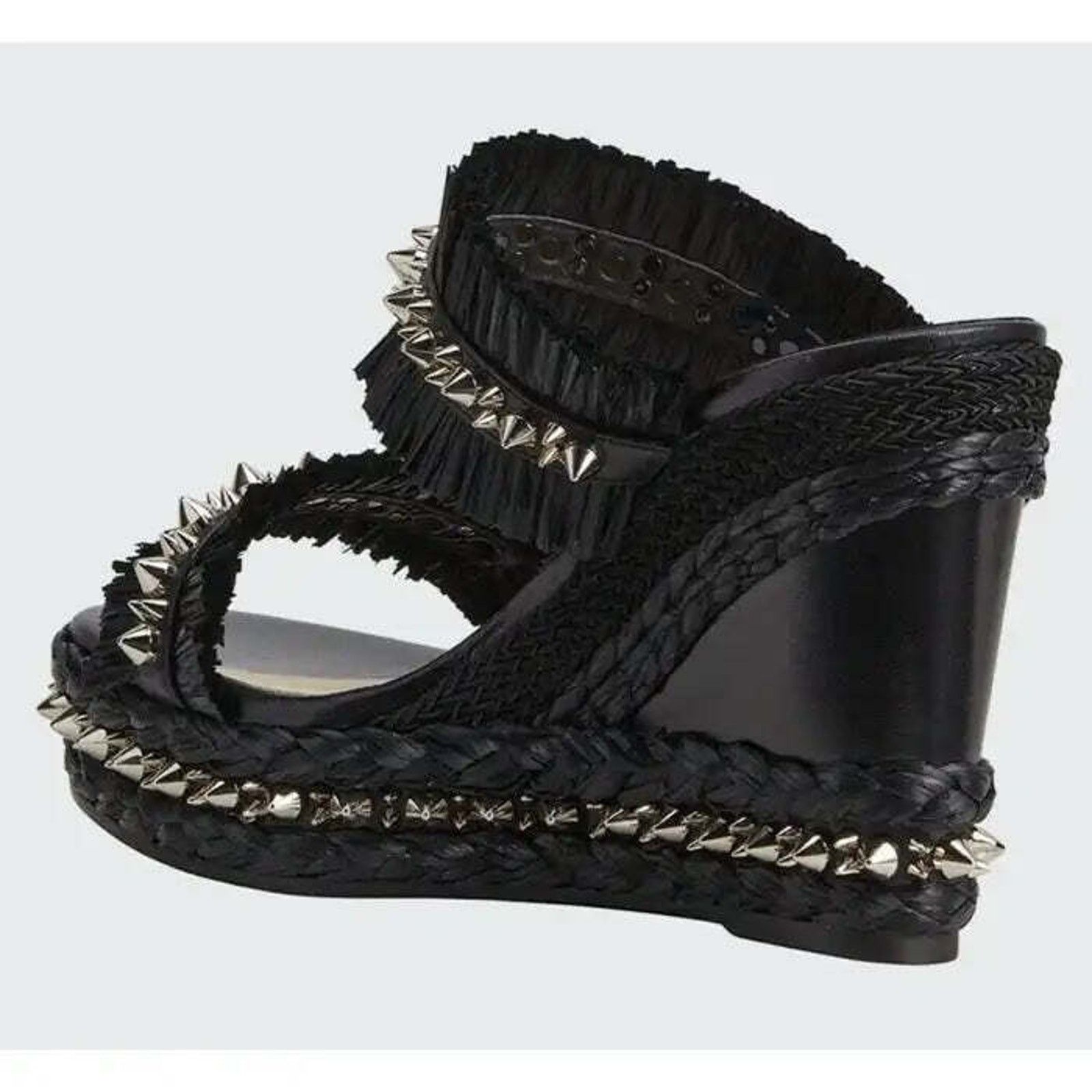 Christian Louboutin Voltinoudou 110 Black Raffia Wedge Slide Mule Sandal Heel 36 Size US 6 / IT 36 - 8 Thumbnail