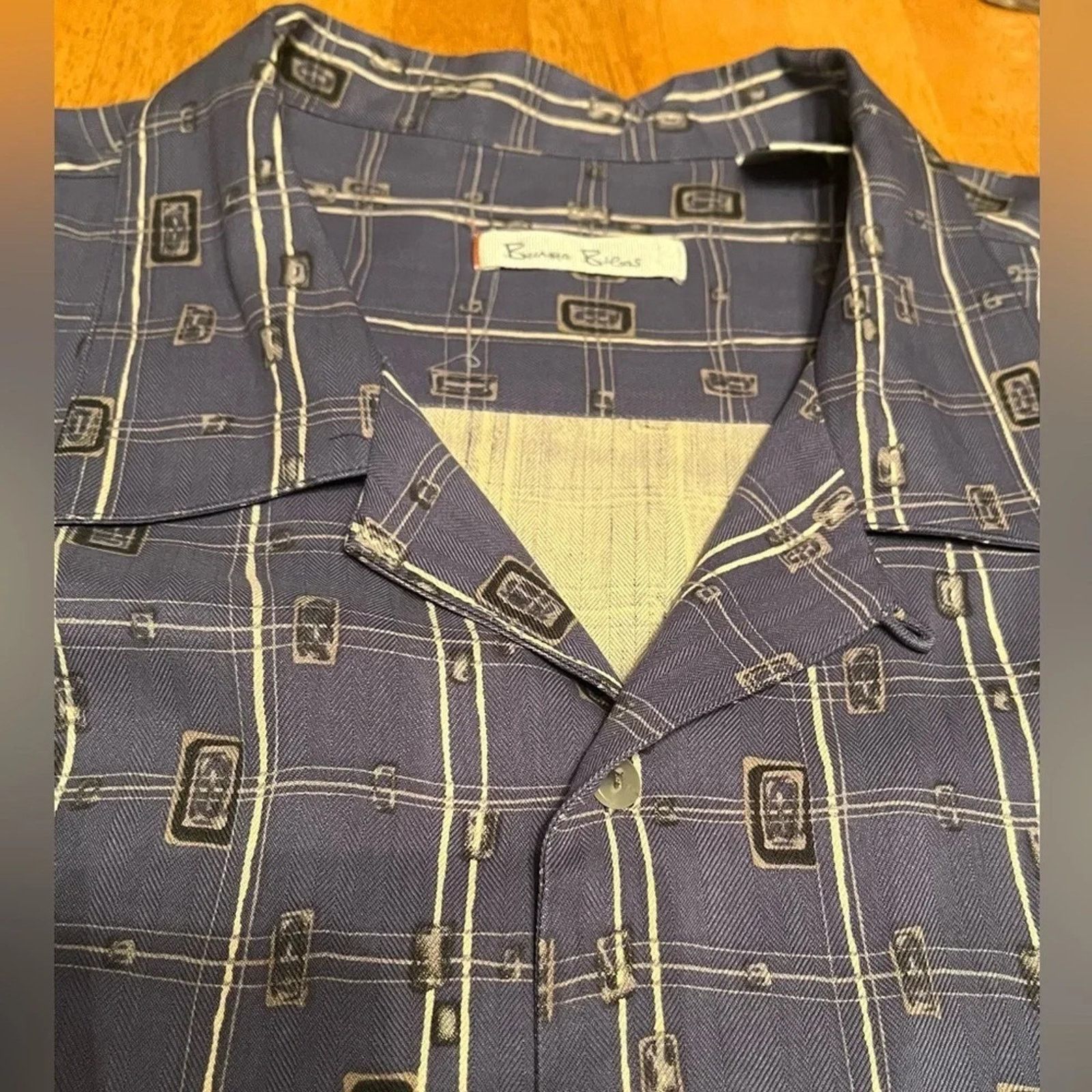 Burma Bibas Burns Bibas men’s 100% silk geometric print shirt, size XXL. Size US XXL / EU 58 / 5 - 2 Thumbnail