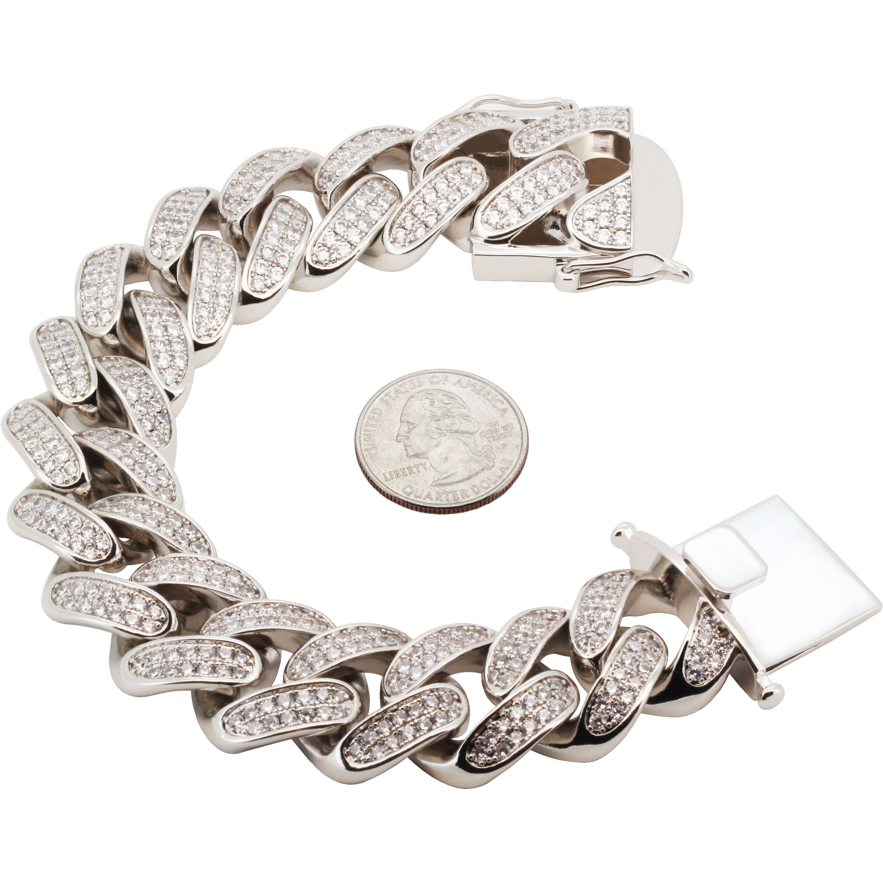Other 14k White Gold Plated AAA CZ 24mm Cuban Link Bracelet 9” Size ONE SIZE - 1 Thumbnail
