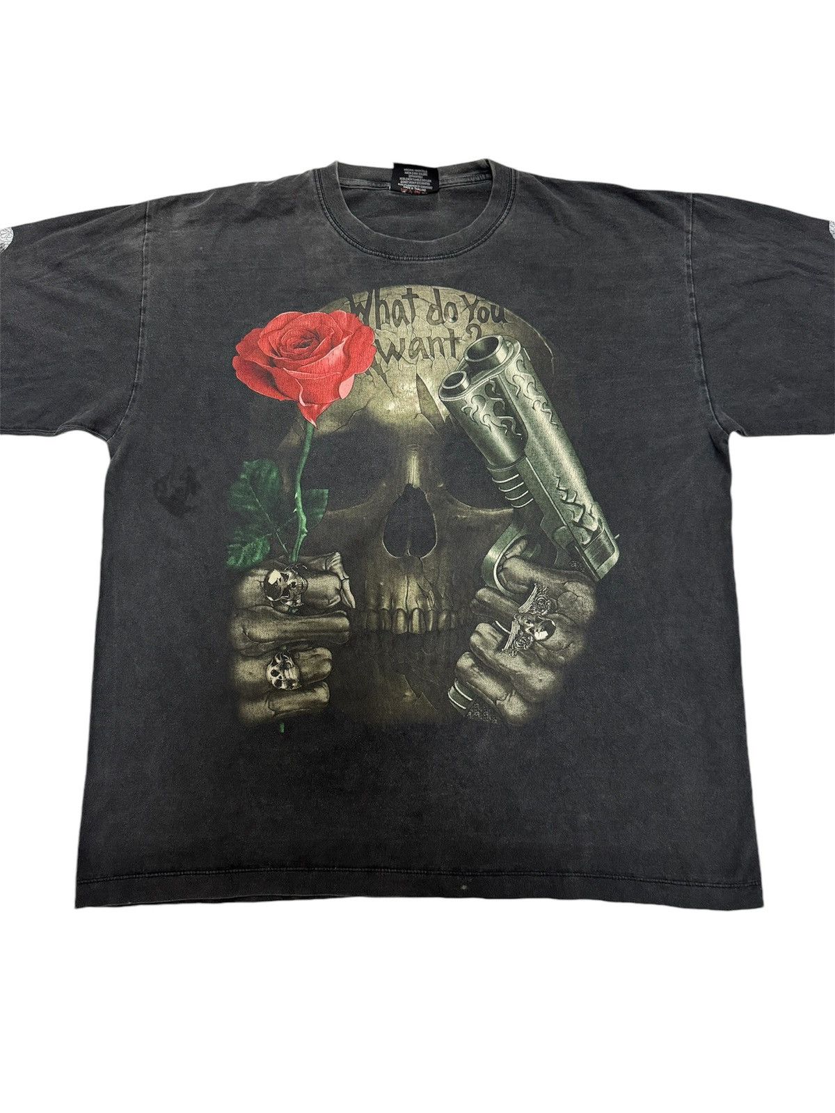Vintage ROCK CHANG GUN n ROSES SKULLS MIRROR OVERPRINT BOOTLEG L/S Size US XL / EU 56 / 4 - 3 Thumbnail