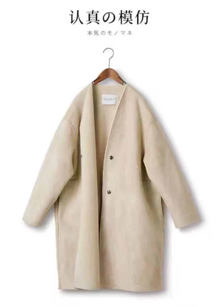 Vintage Sunny Clouds Women's Collarless Faux Sheepskin Coat Size L / US 10 / IT 46 - 1 Thumbnail