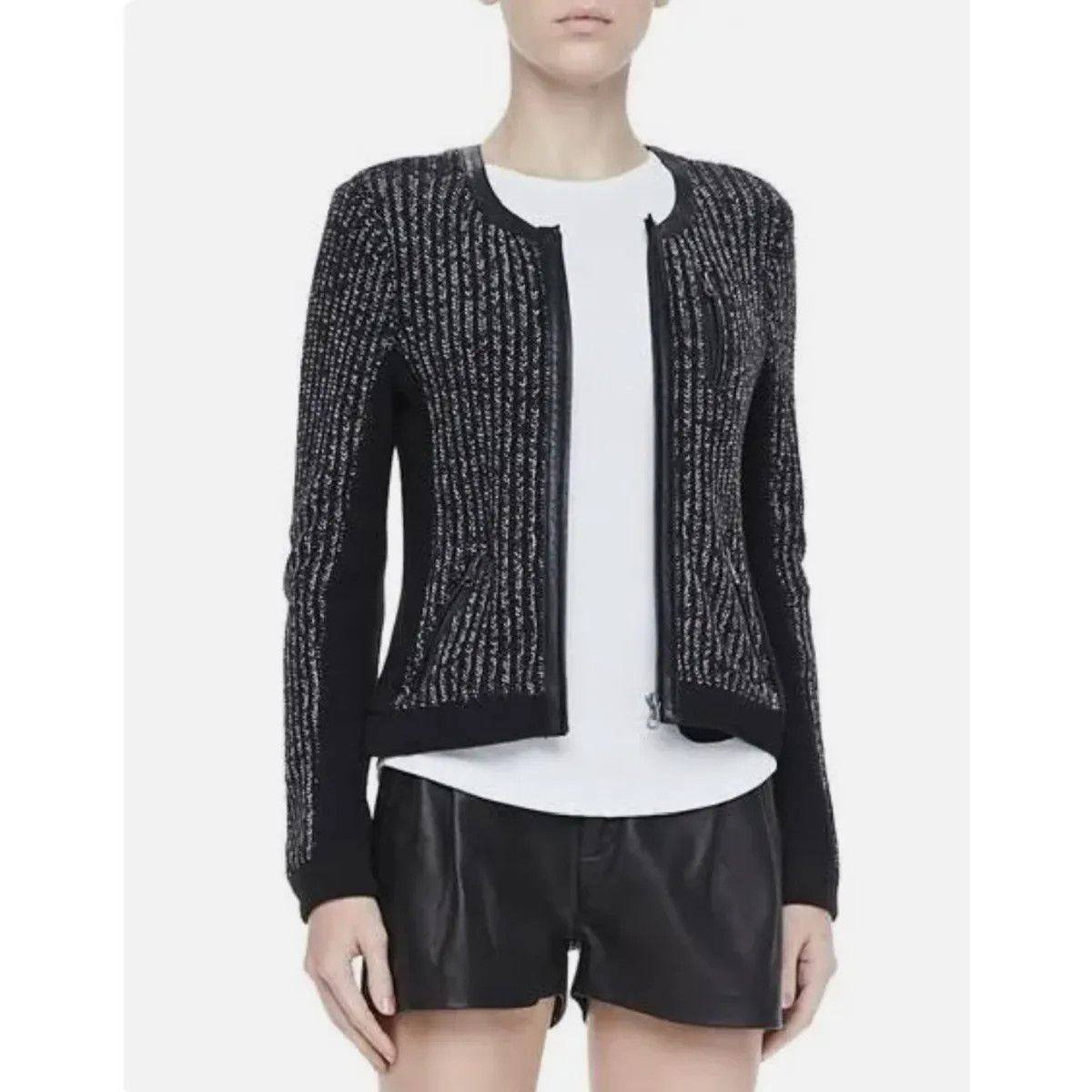 Rag & Bone Rag & Bone Paula Tweed Silver Leather Trim Zip Jacket Size S / US 4 / IT 40 - 2 Thumbnail