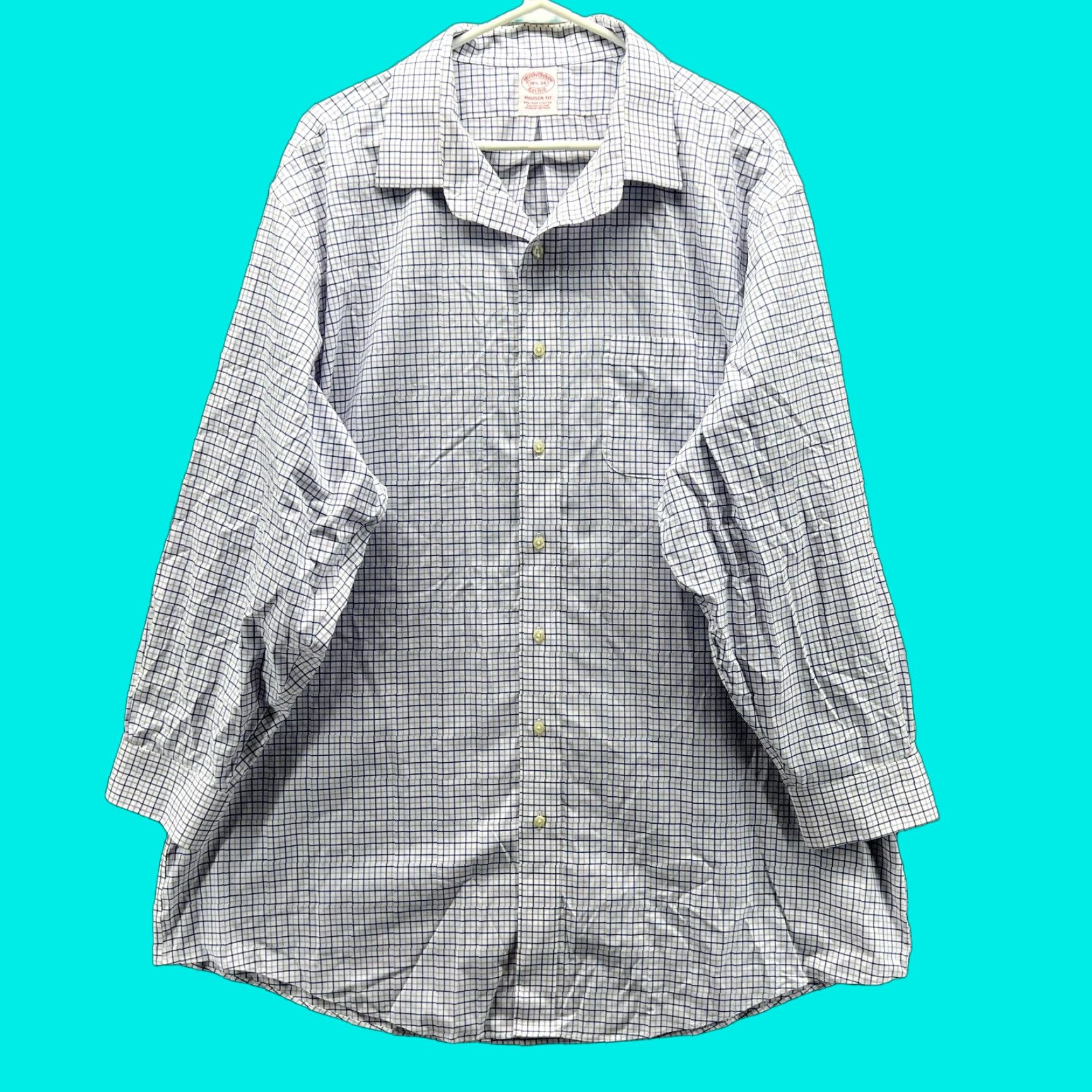 Brooks Brothers VINTAGE Brooks Brothers Shirt Mens 18.5 34 Blue Madison Poplin Button Down Gingham Shirt kin blue? Size US XXL / EU 58 / 5 - 1 Thumbnail
