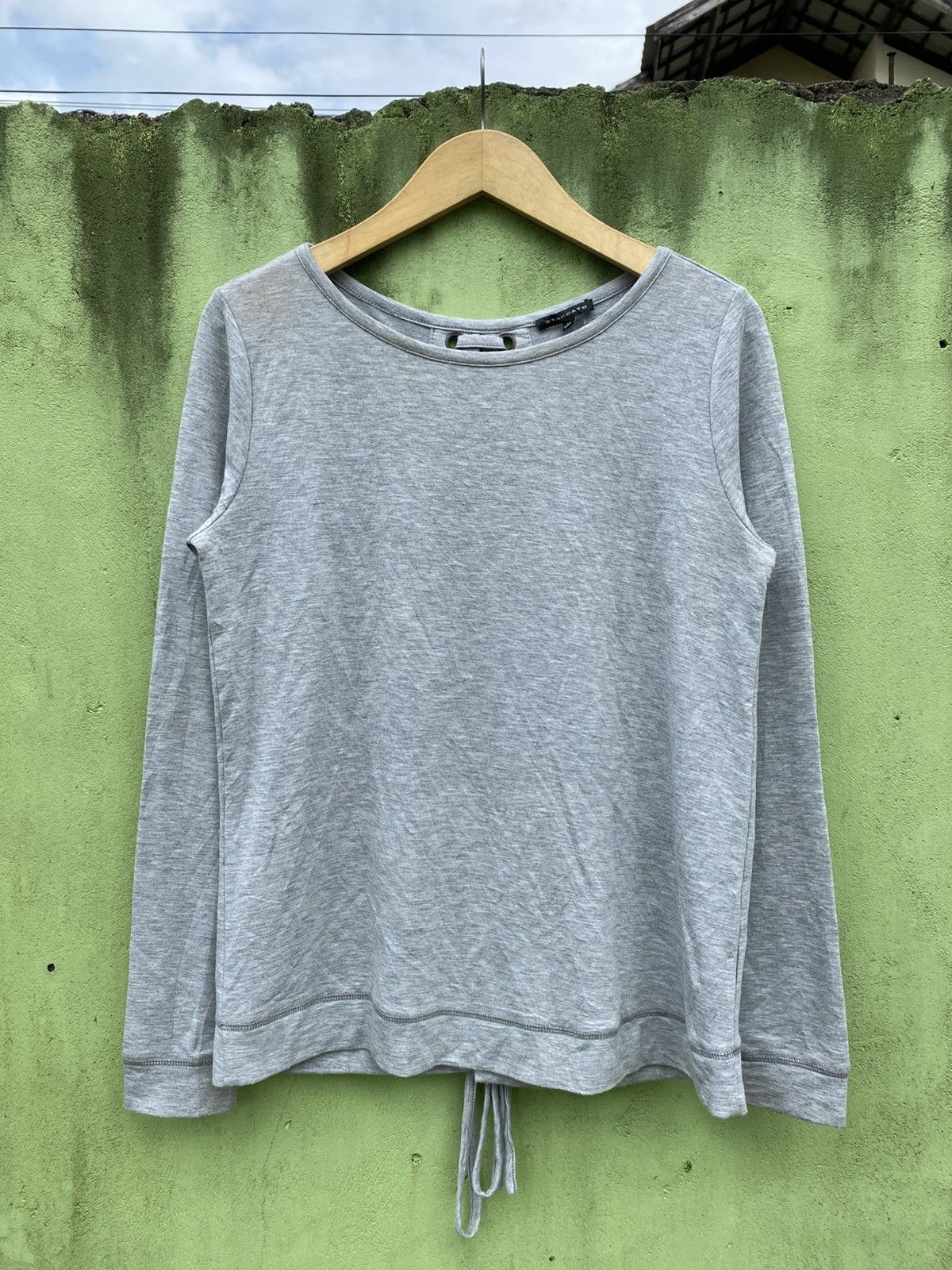 Japanese Brand Staccato Modern Grey Lace-Up Back Top Subtle Statement Piece Size M / US 6-8 / IT 42-44 - 1 Thumbnail