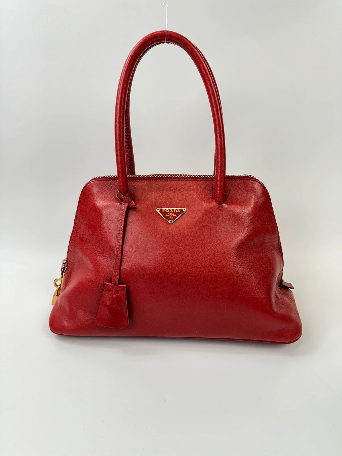 Prada Prada Milano Red Leather Handbag Gold Hardware Size ONE SIZE - 1 Thumbnail