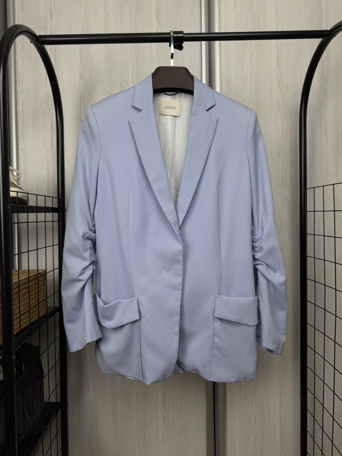 DOROTHEE SCHUMACHER Dorothee Schumacher Blue Stretch-Wool Hidden-Button Blazer Size XS / US 0-2 / IT 36-38 - 1 Thumbnail