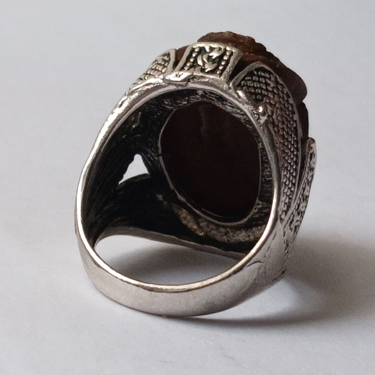 Sterling Silver Silver-plated vintage ring with carved brown stone, Size ONE SIZE - 2 Thumbnail