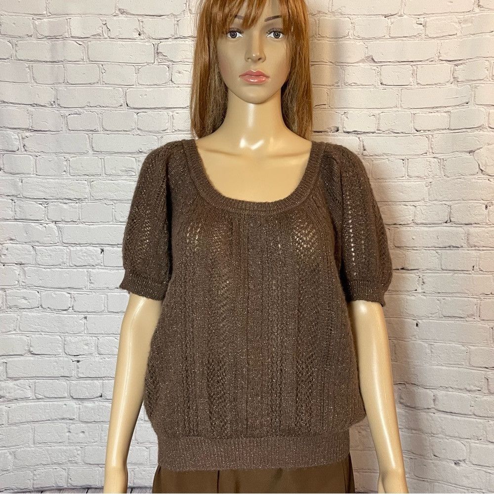 Express Express Design Studio Brown Cable Knit Short Sleeve Mohair Size M / US 6-8 / IT 42-44 - 1 Thumbnail