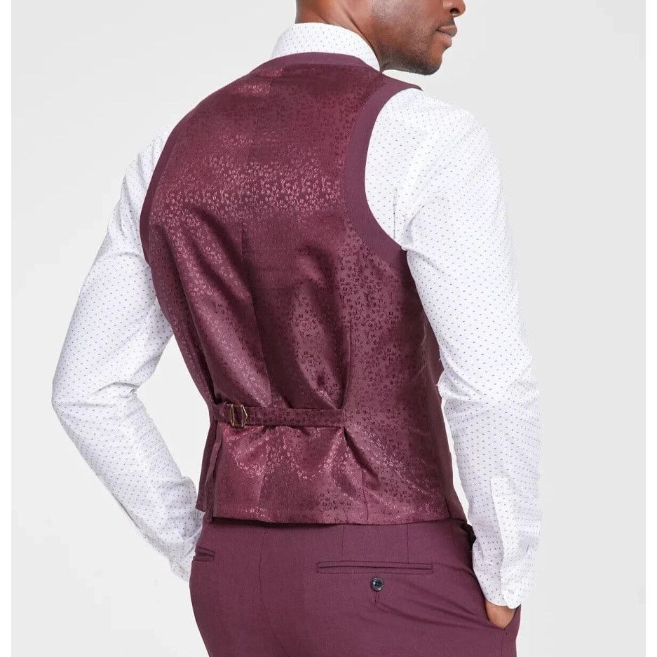 Bar III Bar III Men's Red Wool Classic Formal Slim Suit Vest Size XL Size 46R - 2 Thumbnail