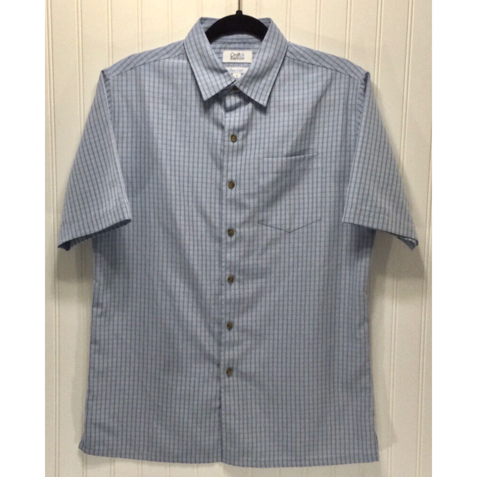 Croft & Barrow CROFT & BARROW Easy Care Mens Size S Blue Plaid Camp Shirt  Polyester | Grailed