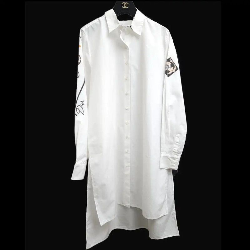 Dior Dior White Cotton Long Sleeve Dress 0089 Size S / US 4 / IT 40 - 1 Thumbnail