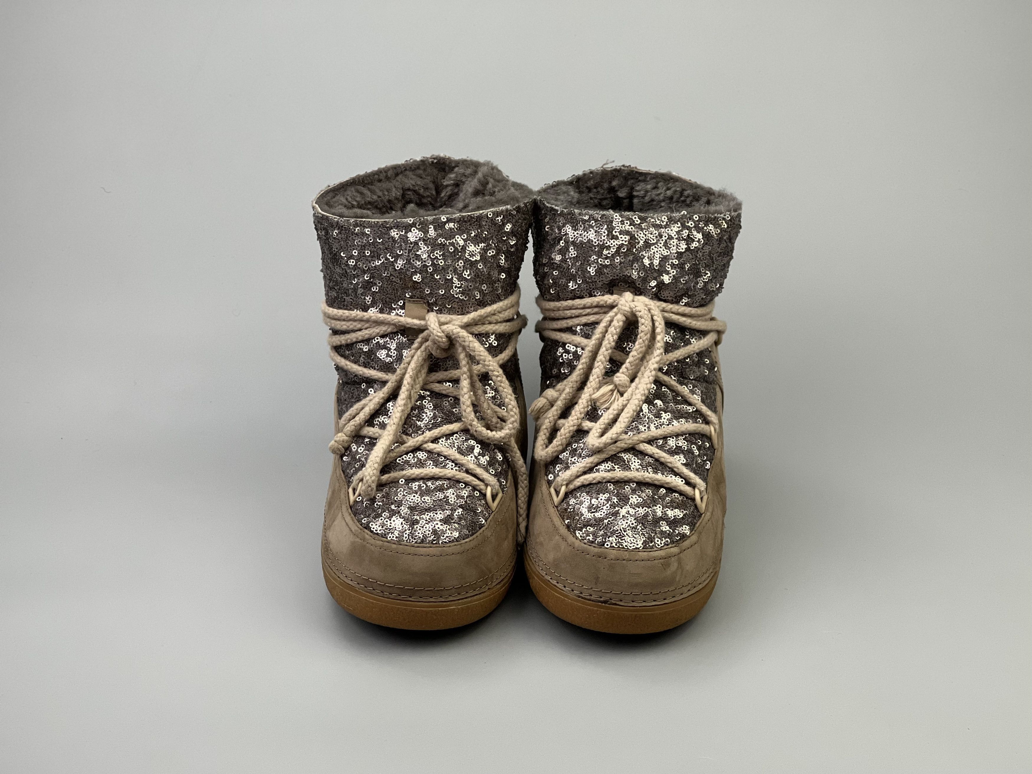 Designer IKKII Sequins Leather Sheepskin Shearling Snow Moon Boots Size US 9 / IT 39 - 4 Thumbnail