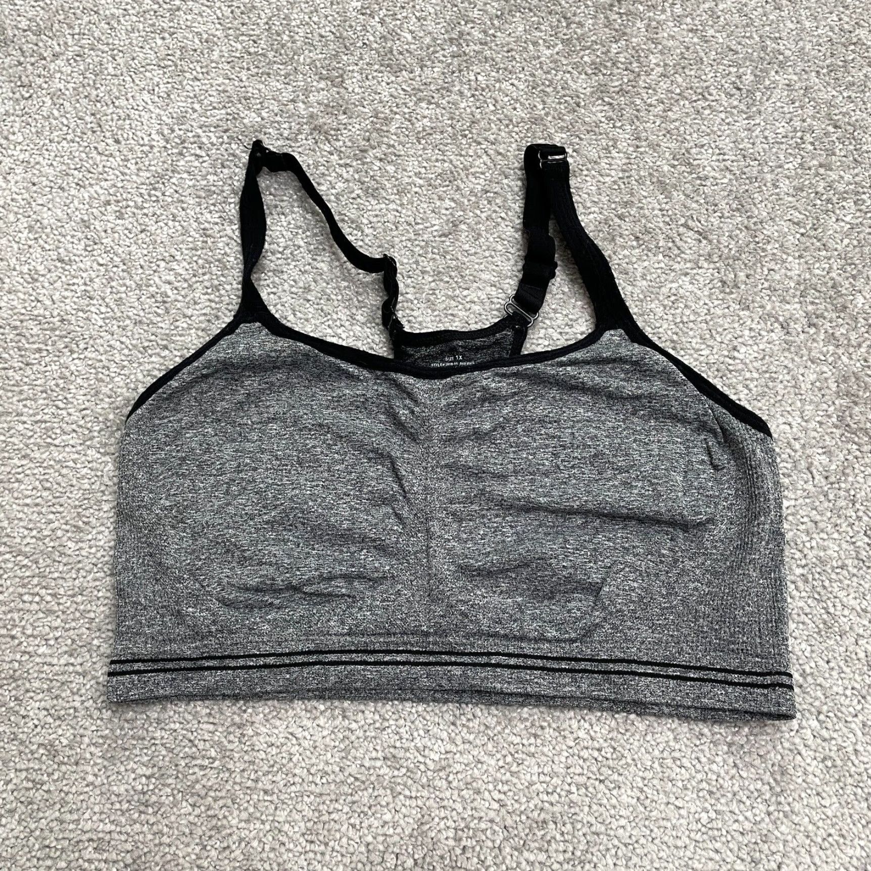 Vintage Unbranded Sports Bra Bralette Womens 1X Gray Black Racerback Active Gym Athletic Size ONE SIZE - 2 Thumbnail