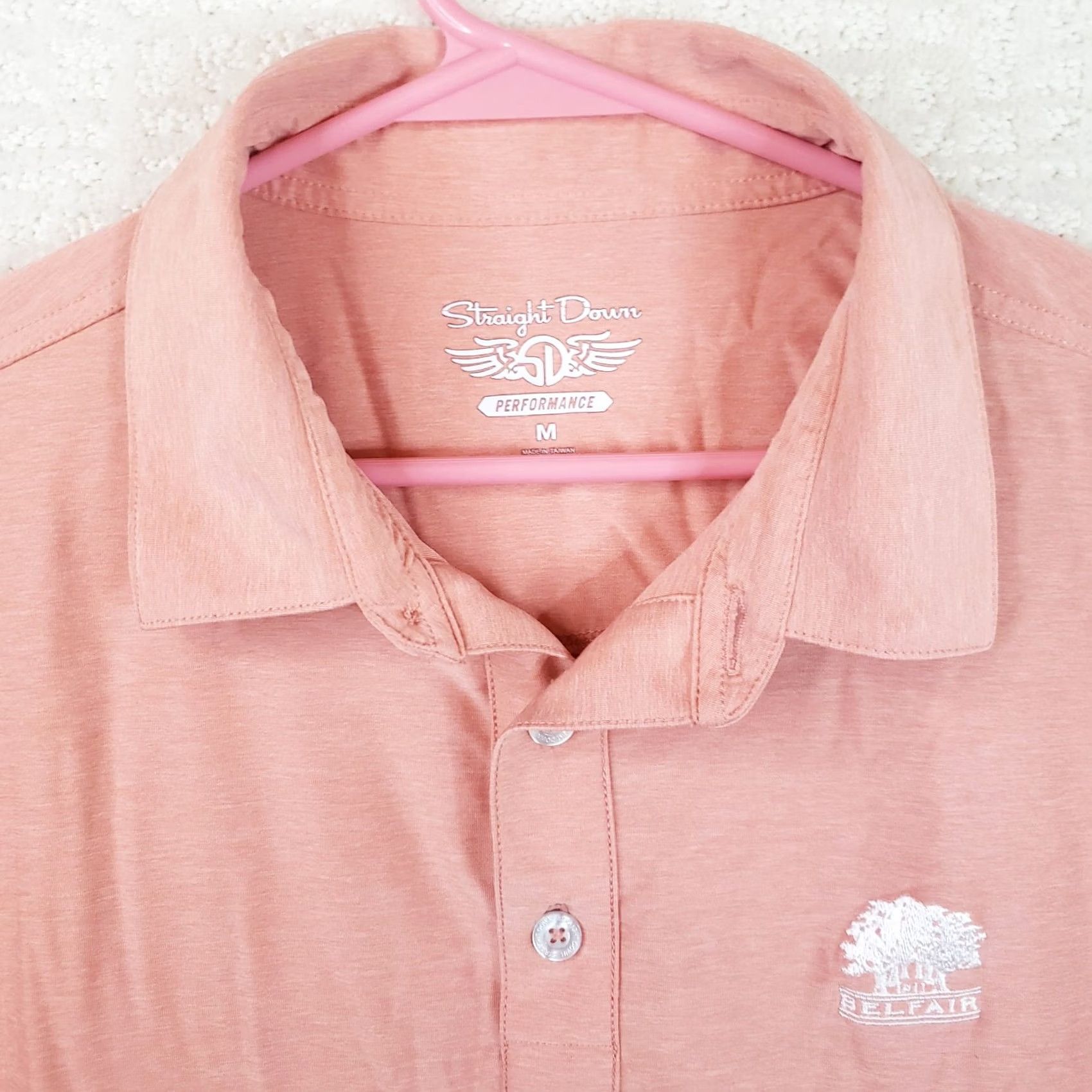 Vintage Straight Down Performance Golf Polo Shirt Men M Coral Collared Button Closure Golf Belfair Hilton Head Size US M / EU 48-50 / 2 - 4 Thumbnail