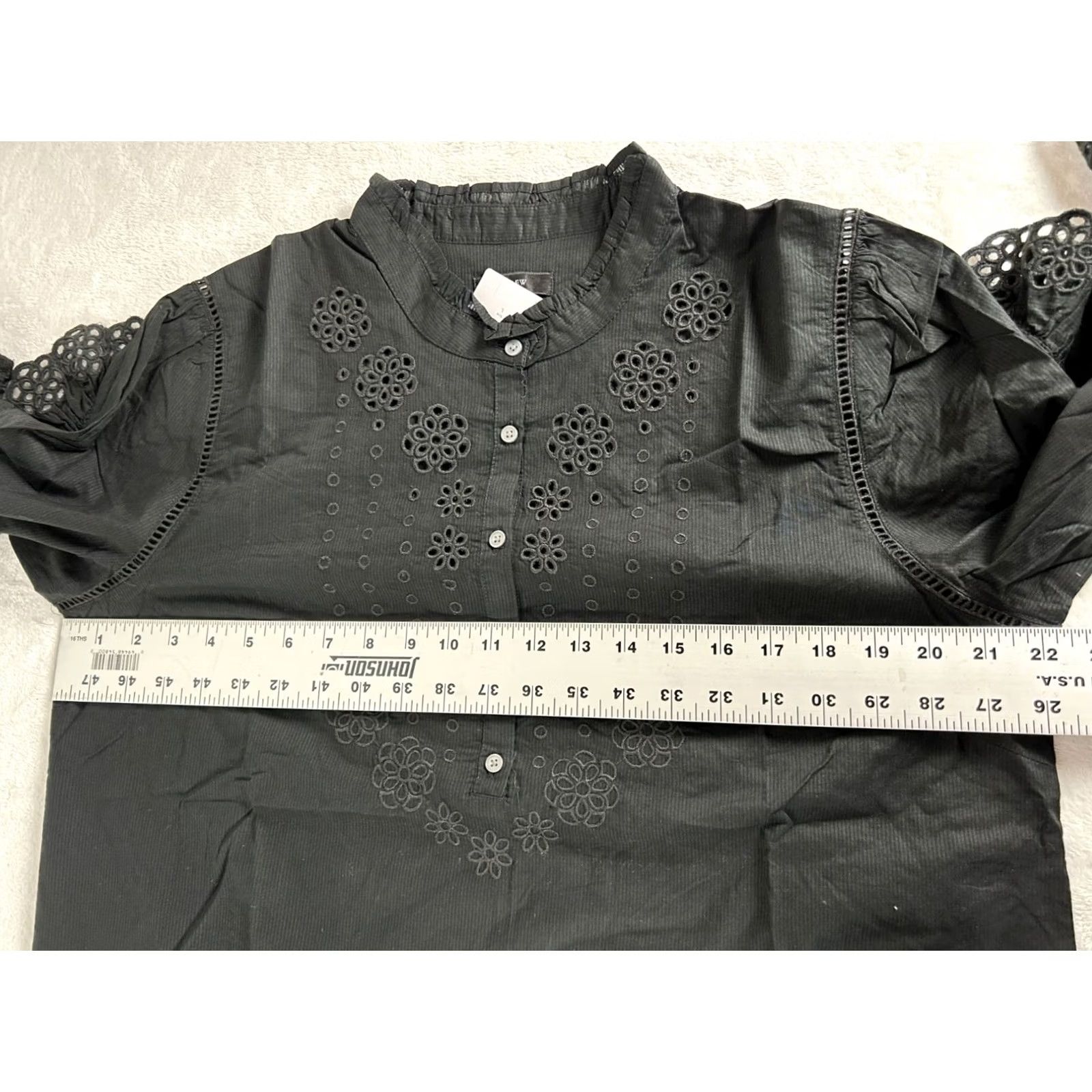 J.Crew J.Crew Blouse Shirt Womens Ruffle-Sleeve Embroidered Eyelet Black Large L AR971 New Size L / US 10 / IT 46 - 7 Thumbnail